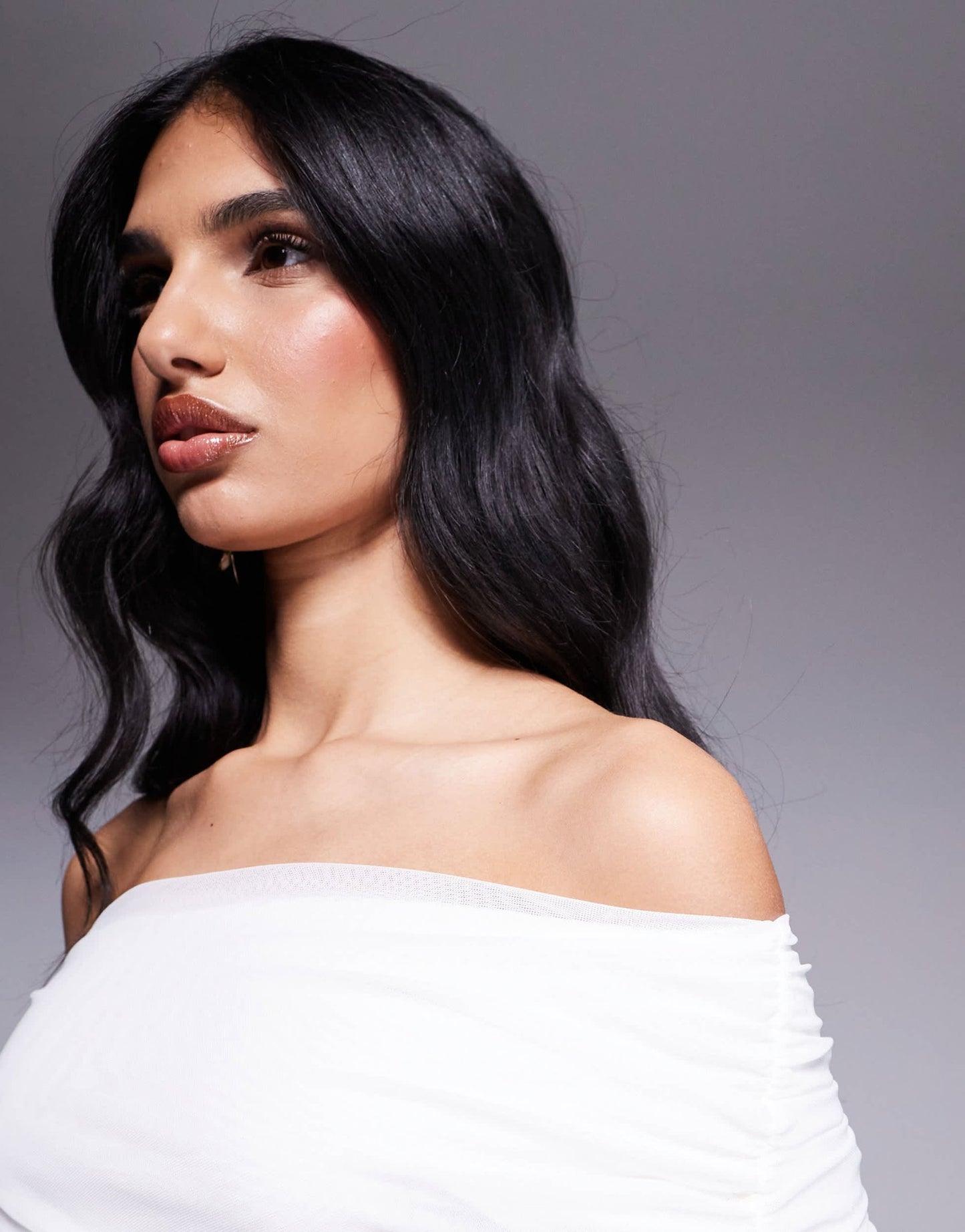 Kaiia exclusive double layered slinky bardot foldover waist drape detail mini dress in white - ASOS Sample Sale