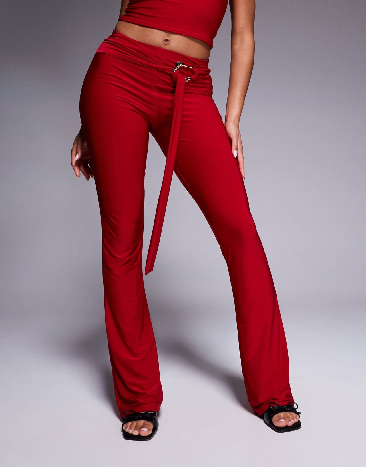 Kaiia exclusive double layered slinky gold hardware belt detail trouser co-ord in red - ASOS Sample Sale