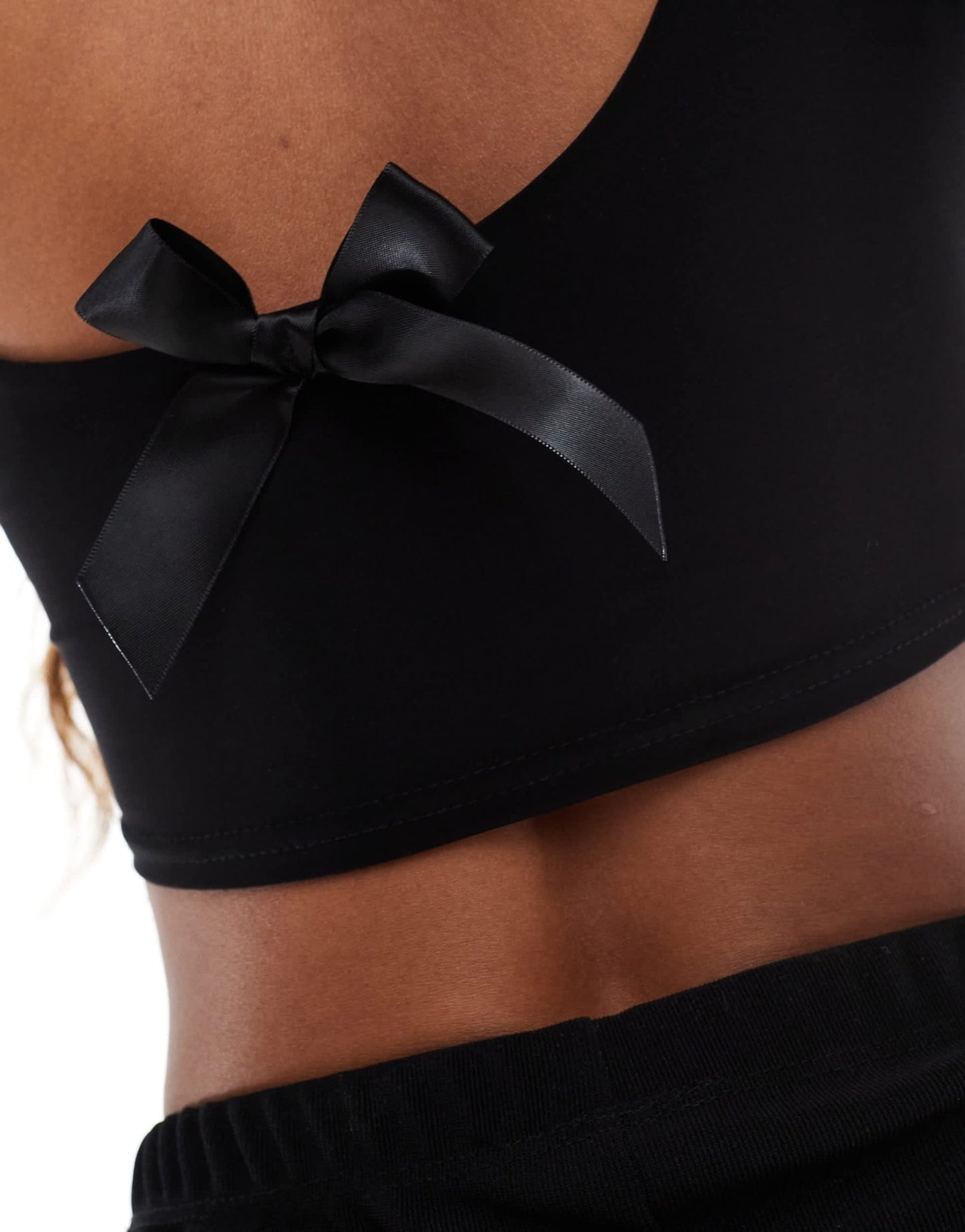 Kaiia exclusive double layered slinky low back bow detail long sleeve top in black - ASOS Sample Sale
