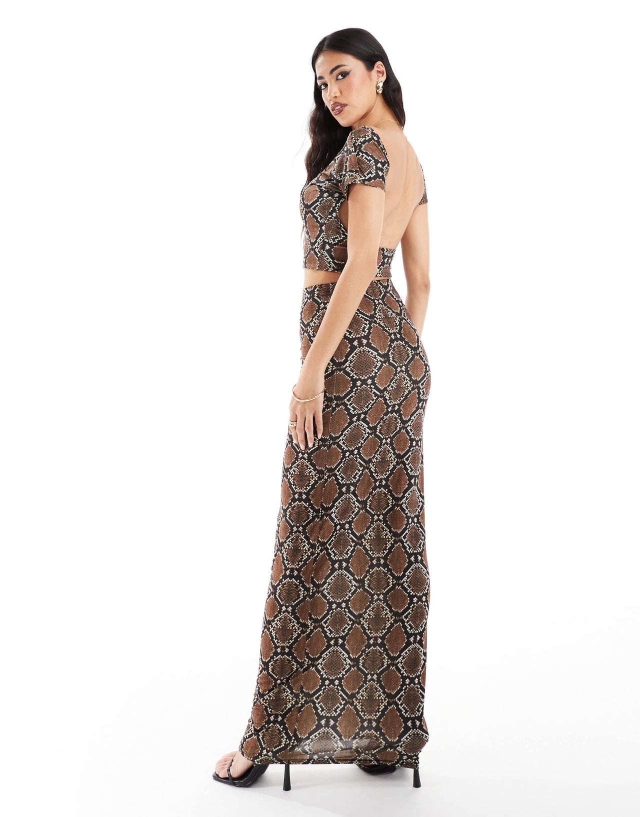 Kaiia exclusive double layered slinky mix & match column maxi skirt co - ord in snake - ASOS Sample Sale