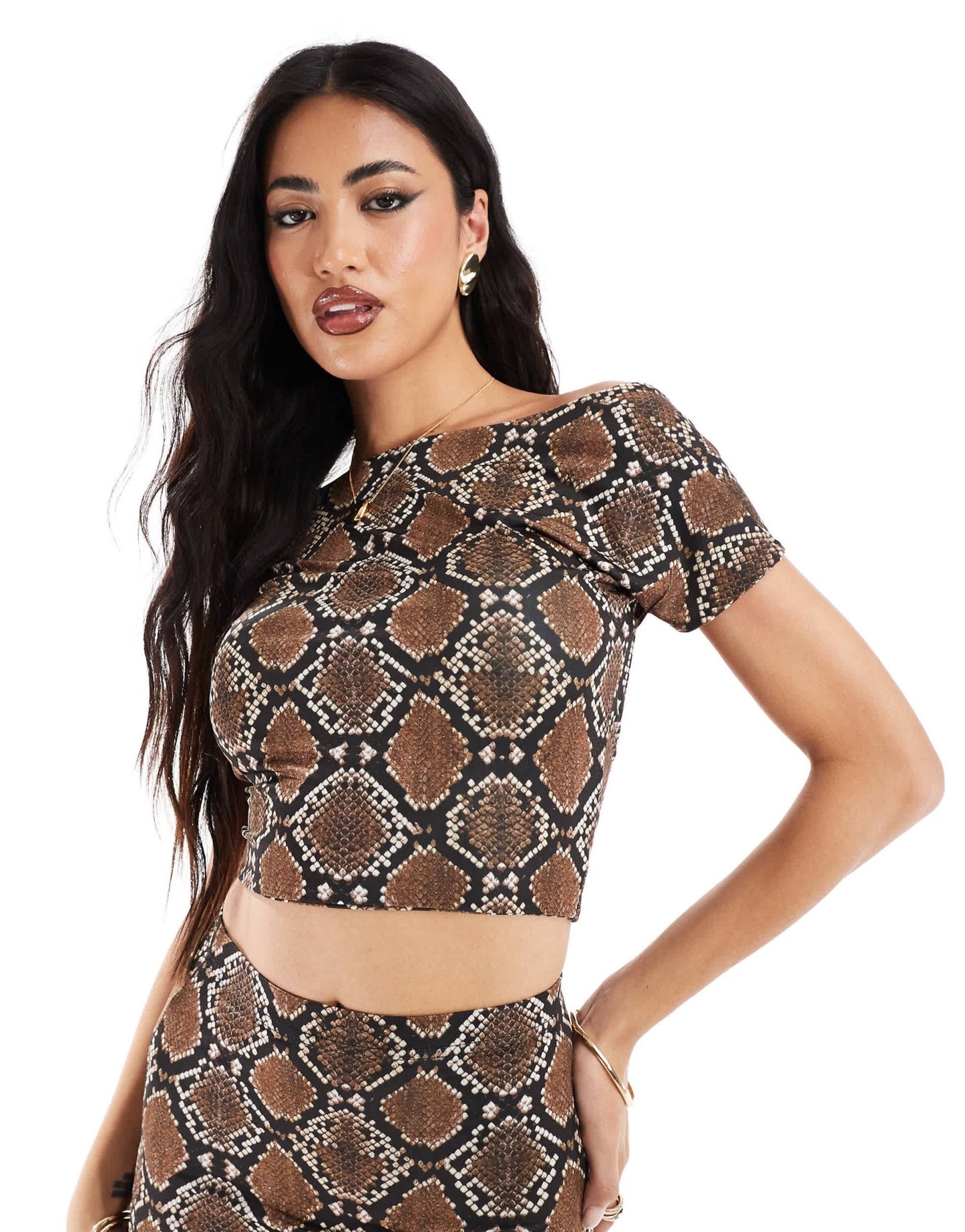 Kaiia exclusive double layered slinky mix & match high neck sleeveless low back top co - ord in snake - ASOS Sample Sale