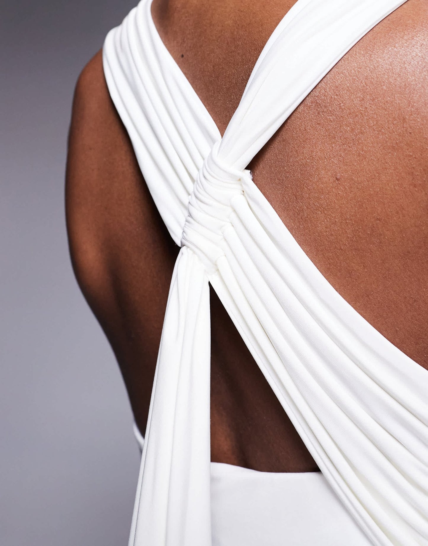 Kaiia exclusive double layered slinky racerneck gathered back drape detail maxi dress in white - ASOS Sample Sale