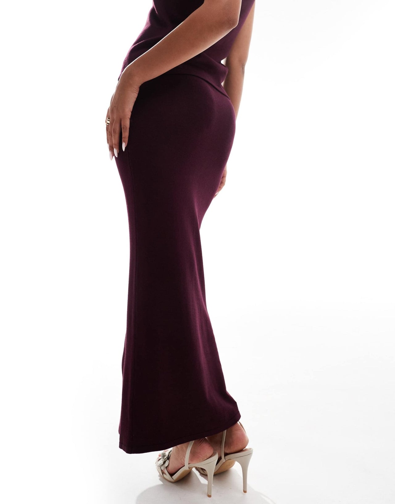 Kaiia exclusive fine knit column maxi skirt co - ord in burgundy - ASOS Sample Sale
