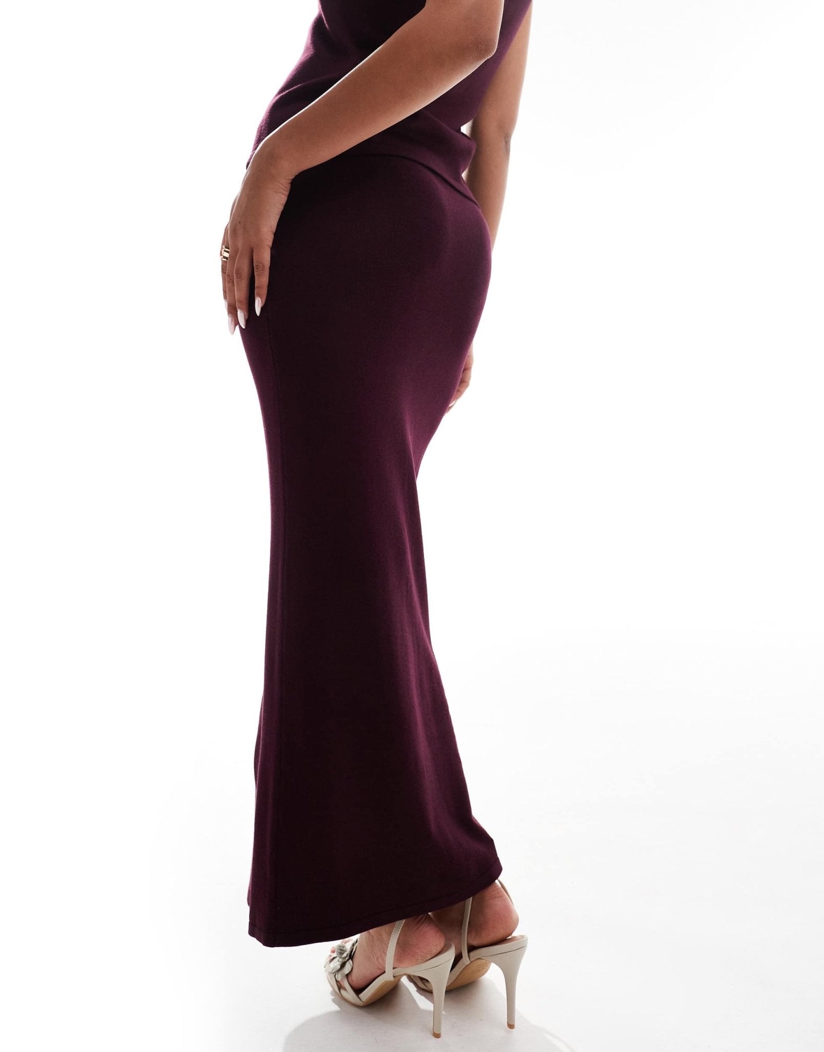 Kaiia exclusive fine knit column maxi skirt co - ord in burgundy - ASOS Sample Sale