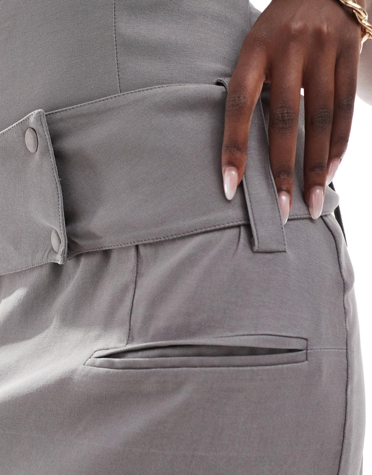 Kaiia exclusive high neck bengaline sleeveless belt detail mini dress in grey - ASOS Sample Sale