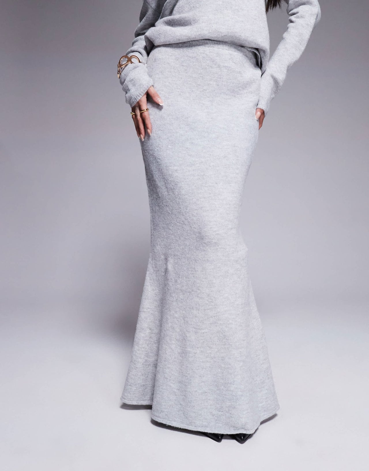 Kaiia exclusive knitted fishtail maxi skirt co - ord in grey - ASOS Sample Sale