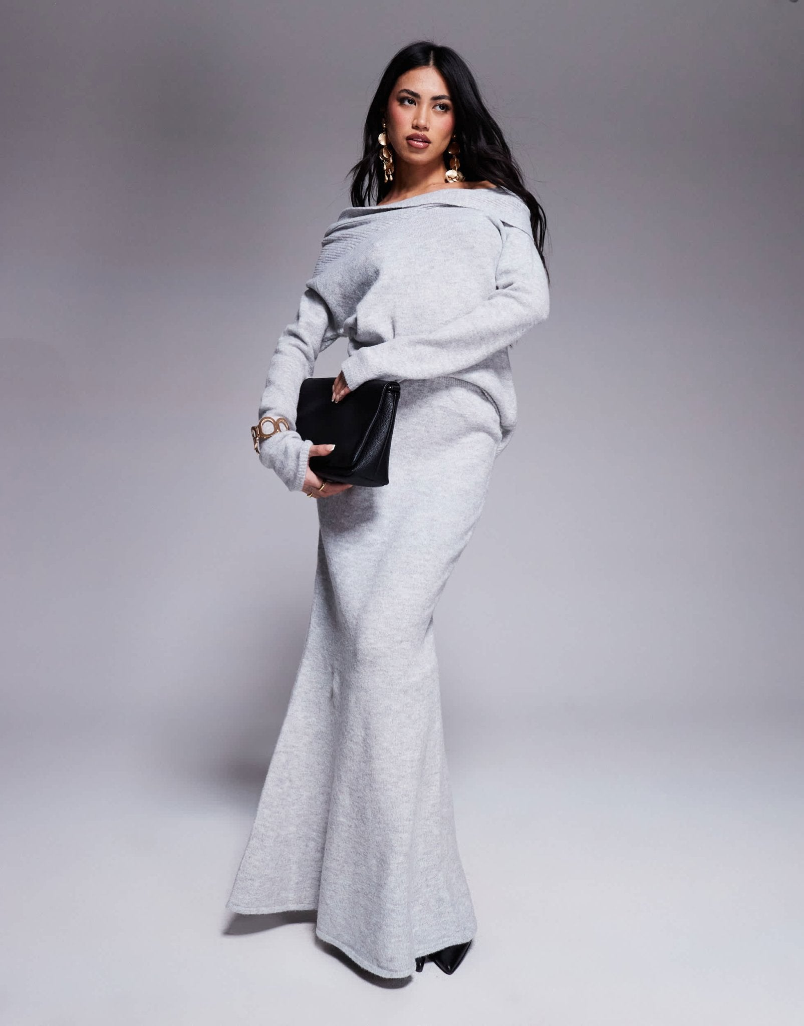 Kaiia exclusive knitted fishtail maxi skirt co - ord in grey - ASOS Sample Sale
