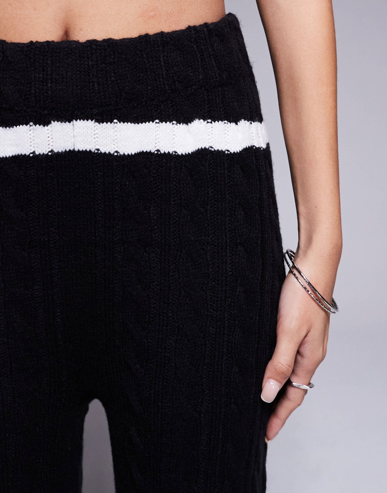 Kaiia exclusive knitted wide leg contrast stripe trousers co - ord in mono - ASOS Sample Sale
