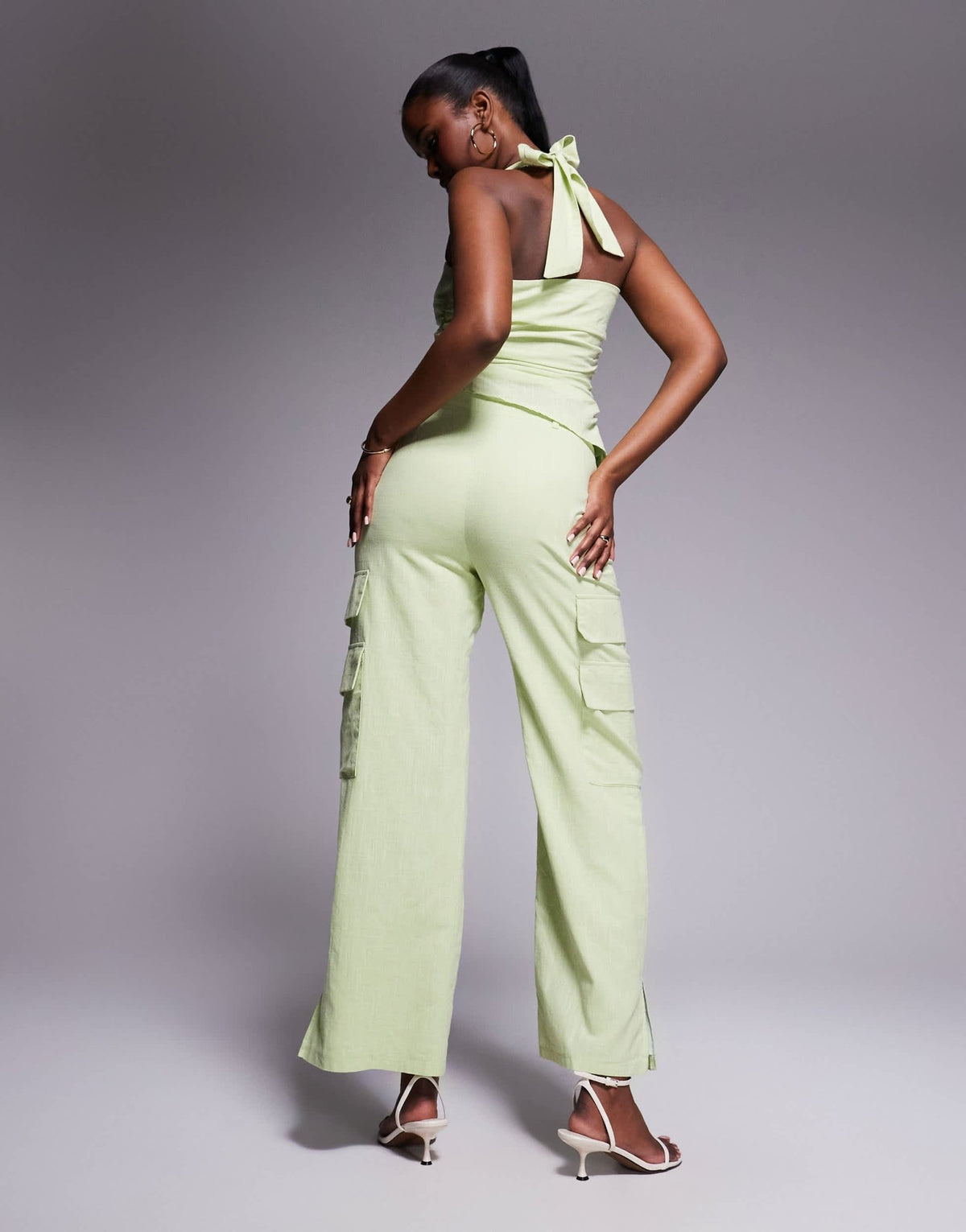 Kaiia exclusive linen look pocket detail cargo trouser co-ord in apple green - ASOS Sample Sale