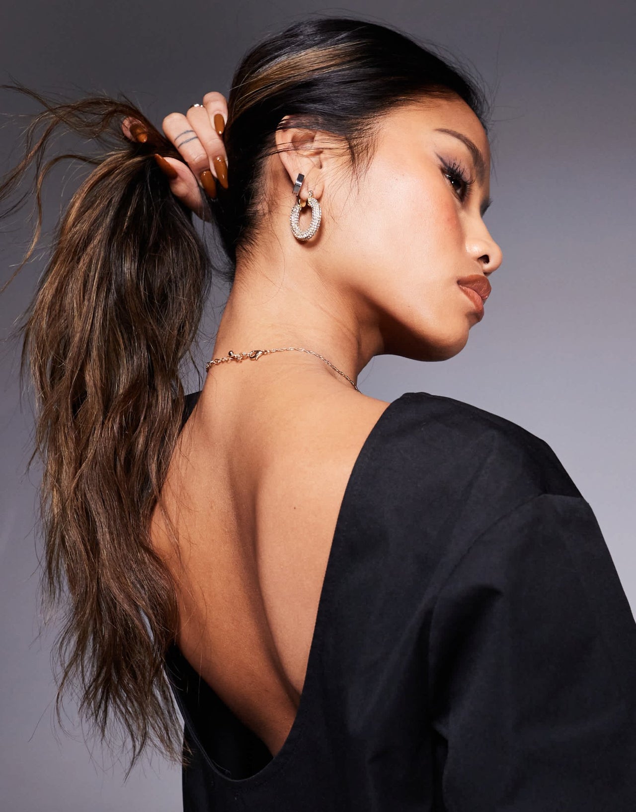 Kaiia exclusive low back drop hem mini dress in black - ASOS Sample Sale