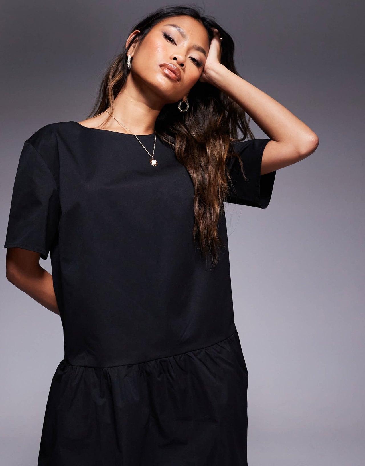 Kaiia exclusive low back drop hem mini dress in black - ASOS Sample Sale
