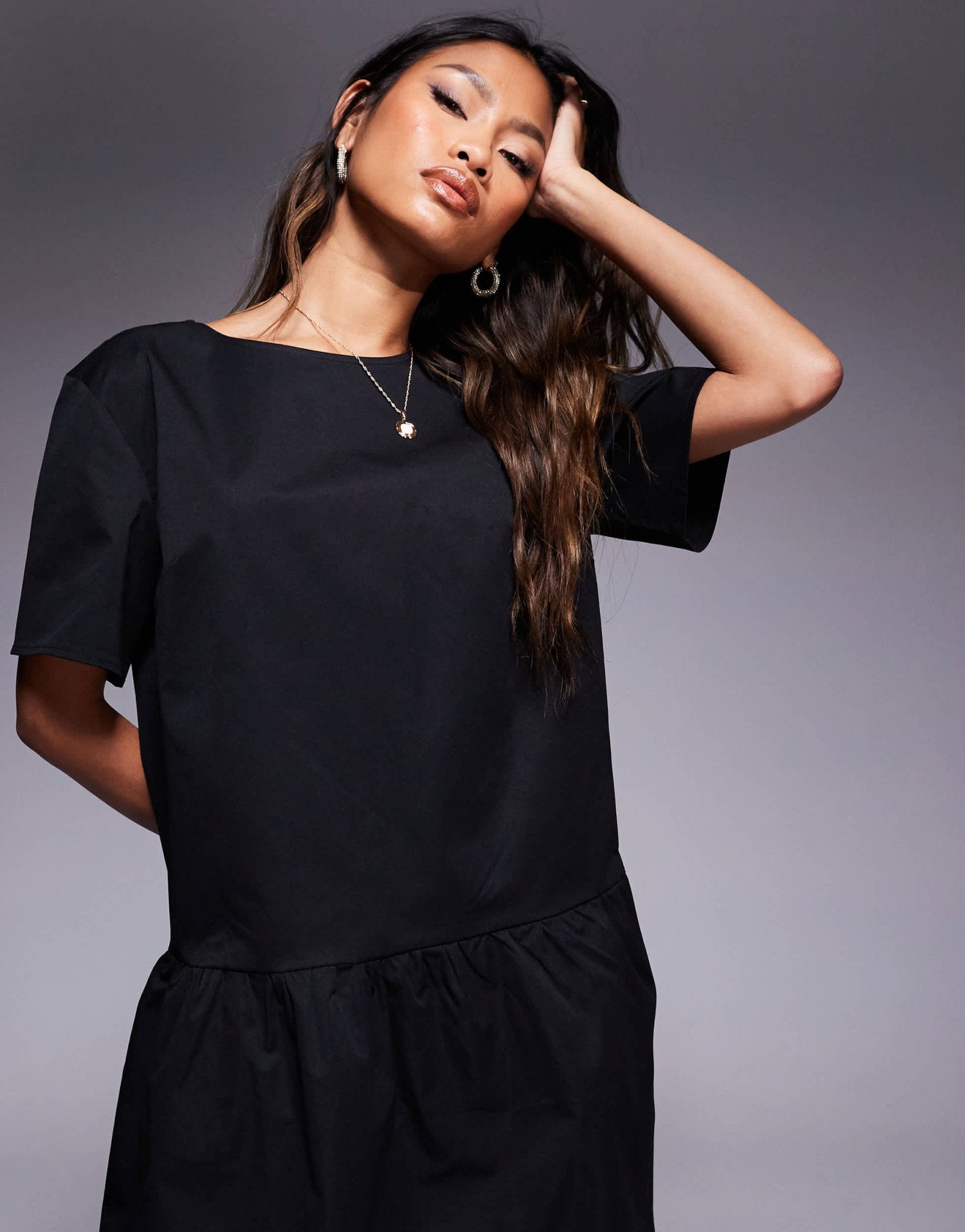 Kaiia exclusive low back drop hem mini dress in black - ASOS Sample Sale