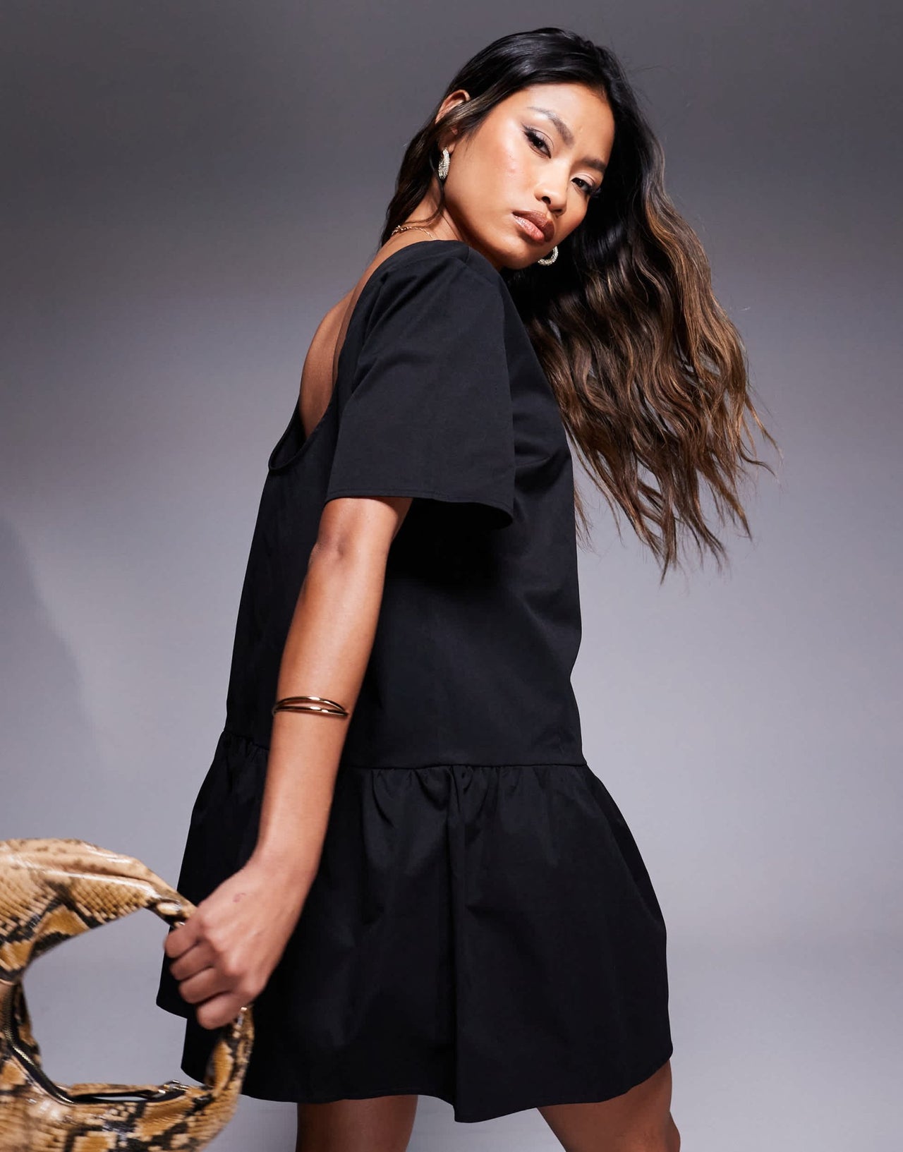 Kaiia exclusive low back drop hem mini dress in black - ASOS Sample Sale