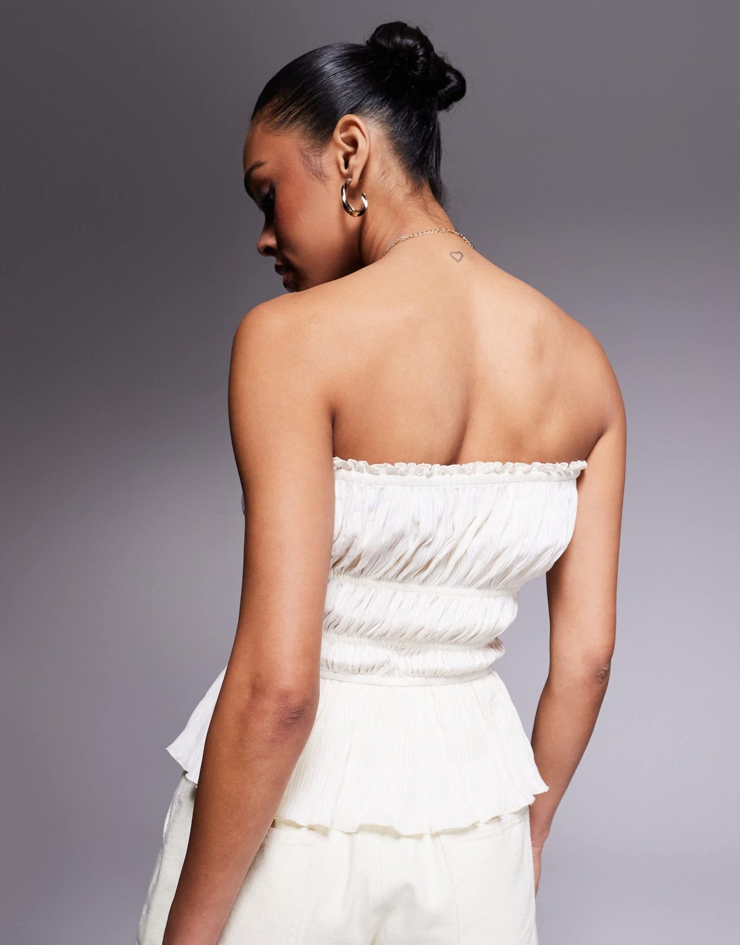 Kaiia exclusive shirred bandeau top in cream - ASOS Sample Sale