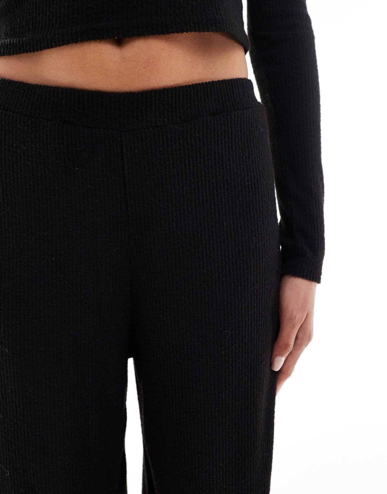 Kaiia exclusive soft rib wide leg trousers co - ord in black - ASOS Sample Sale