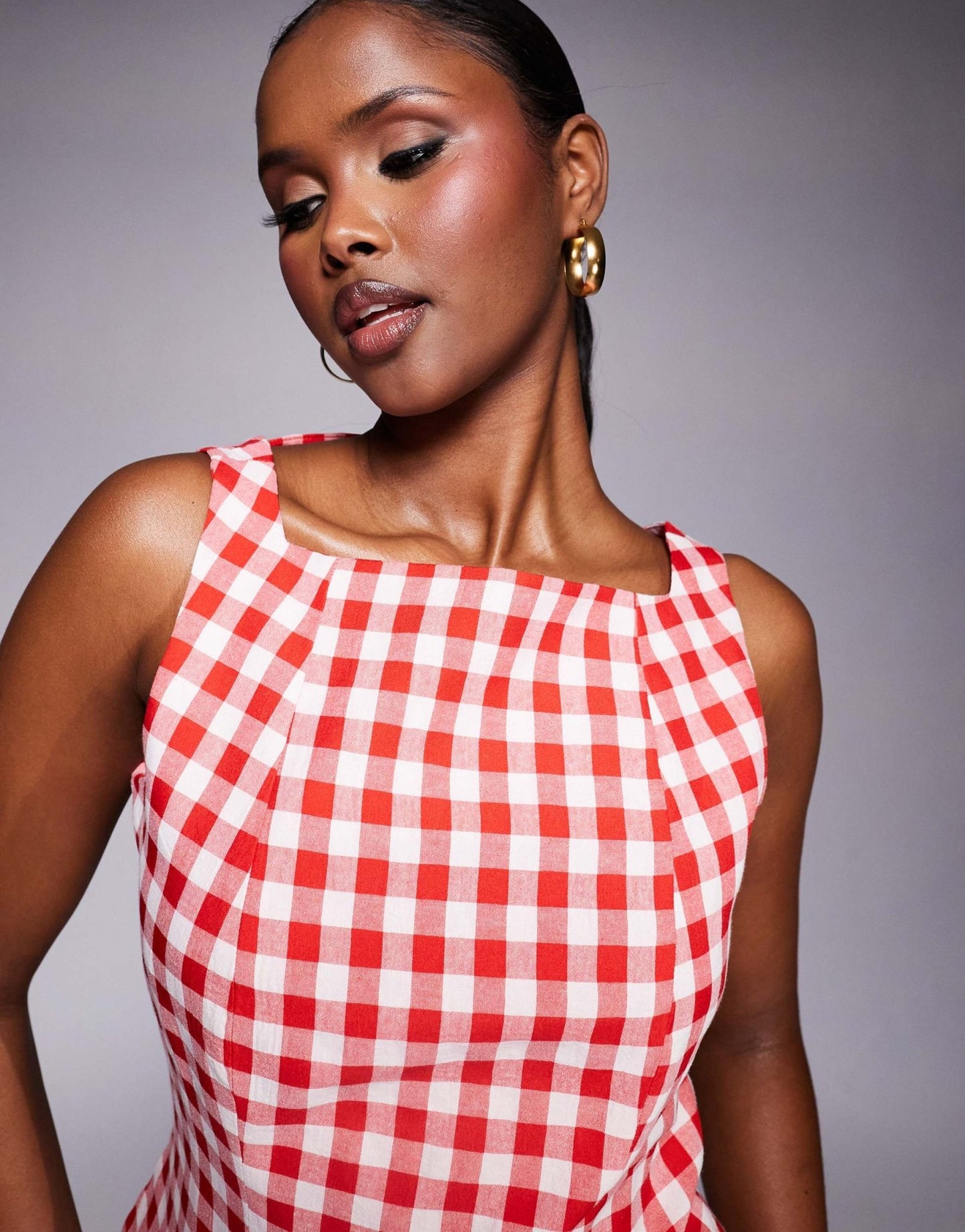 Kaiia exclusive square high neck tailored sleeveless top in red gingham - ASOS Sample Sale