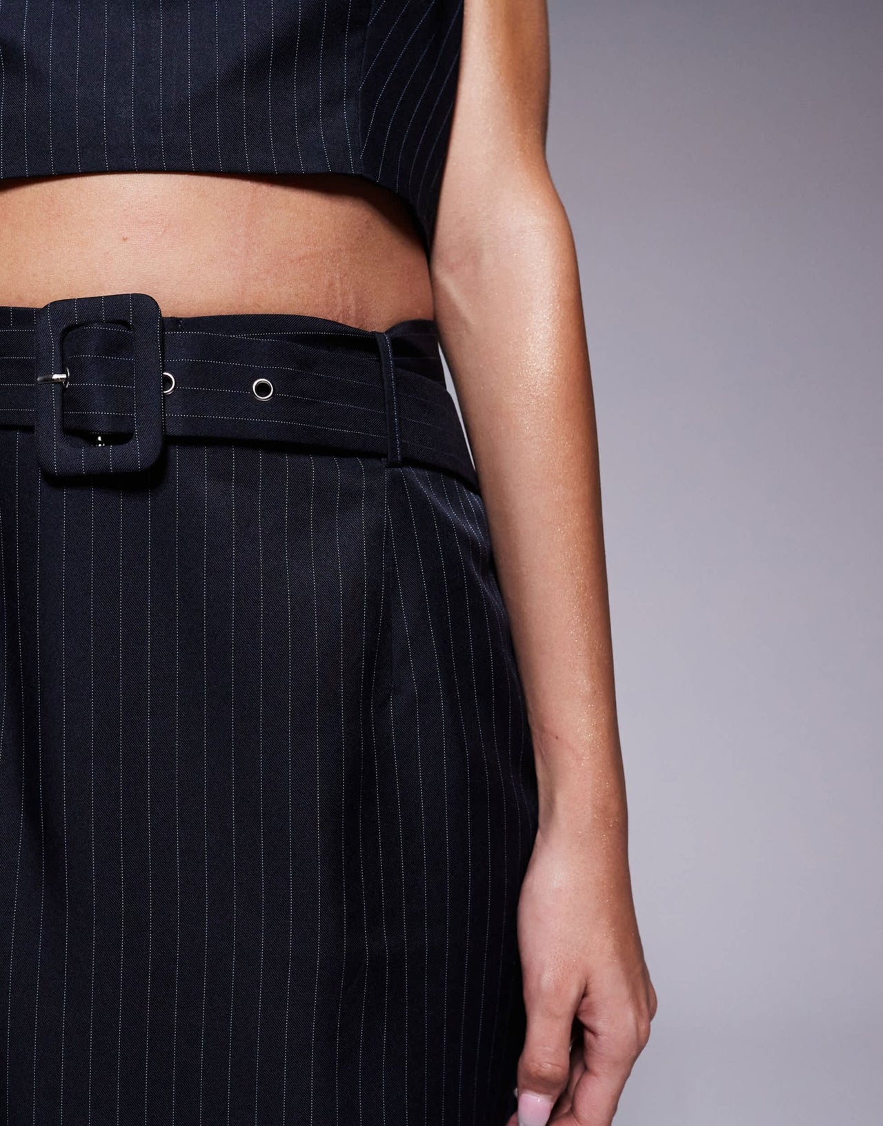 Kaiia exclusive tailored belt detail maxi skirt co - ord in navy pinstripe - ASOS Sample Sale