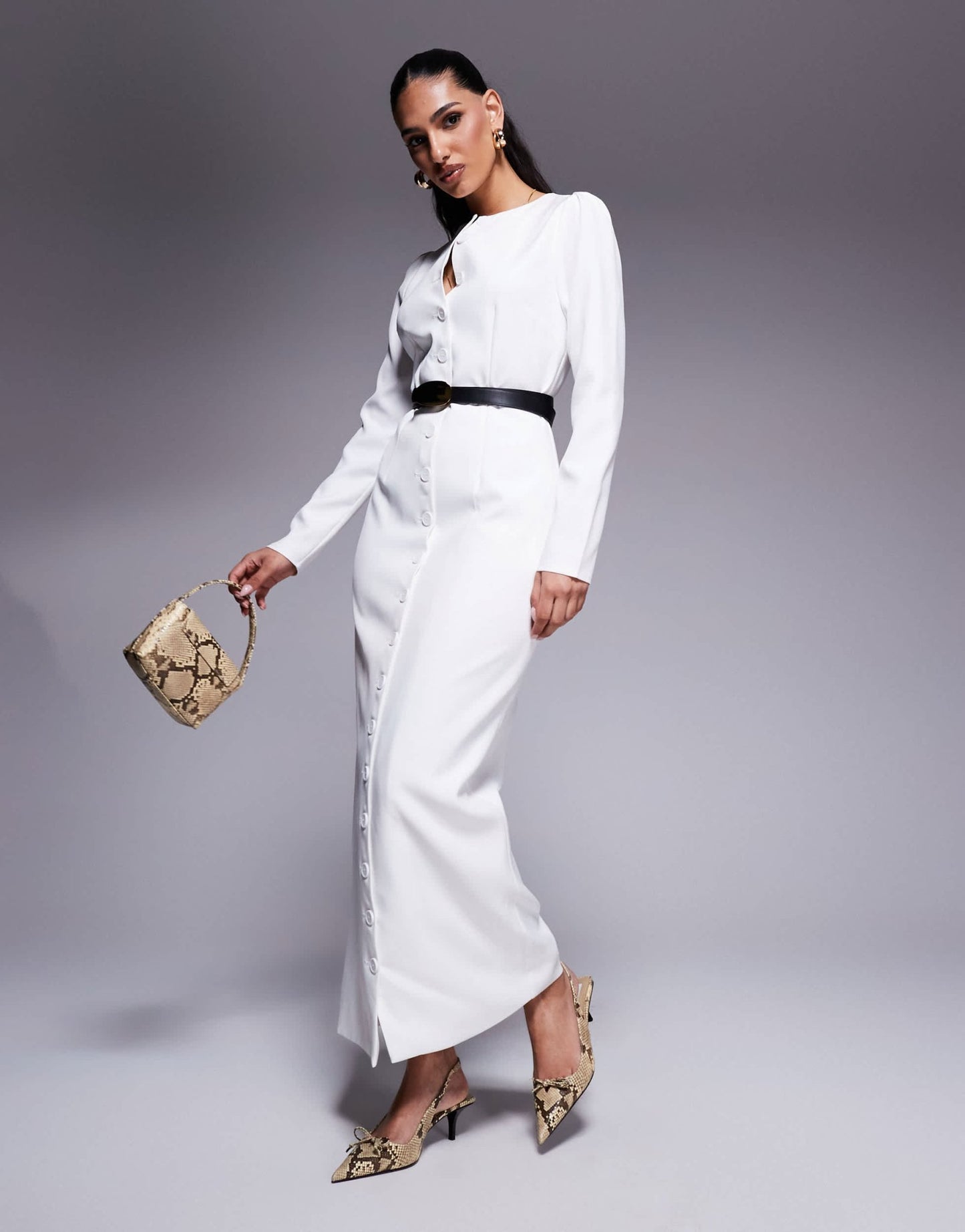 Kaiia exclusive tailored long sleeve button through maxi dress in white - ASOS Sample Sale