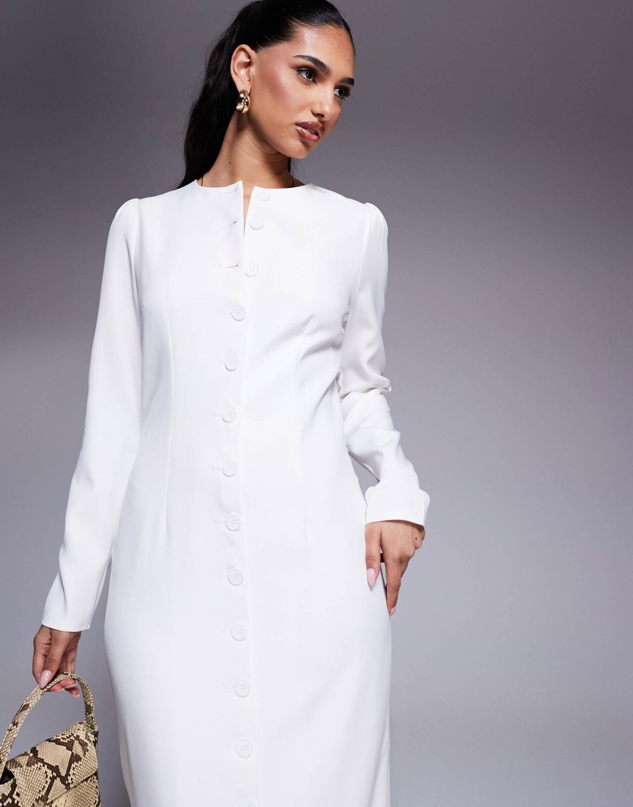 Kaiia exclusive tailored long sleeve button through maxi dress in white - ASOS Sample Sale
