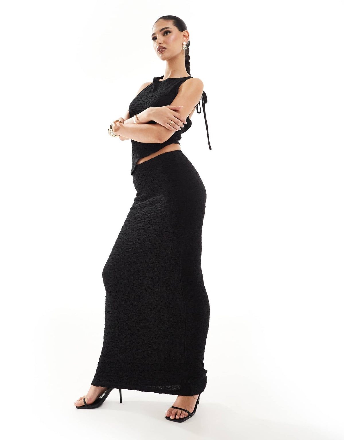 Kaiia textured column maxi skirt co-ord in black - ASOS Sample Sale