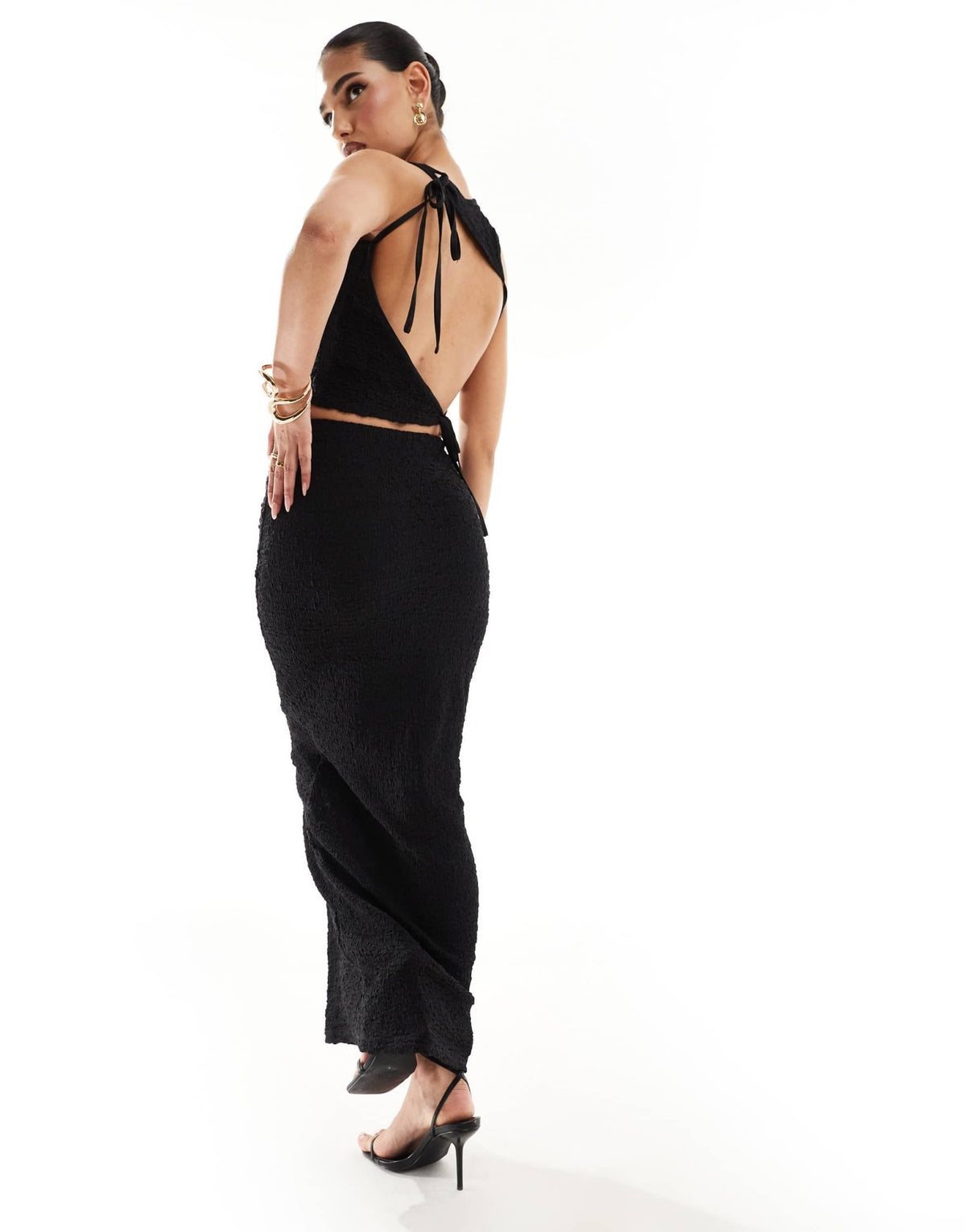 Kaiia textured column maxi skirt co-ord in black - ASOS Sample Sale