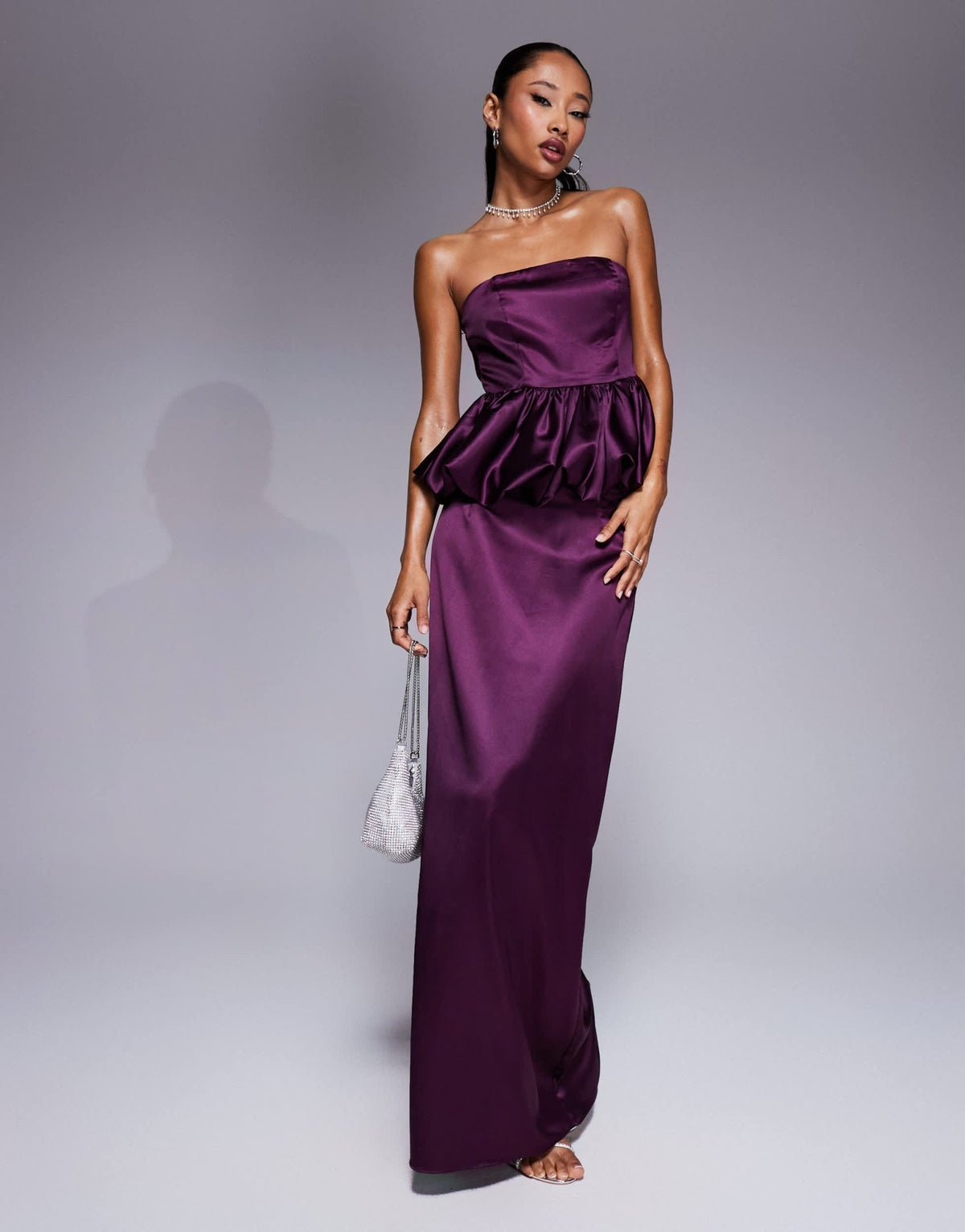 Kaiia x Sasha Corte exclusive satin bandeau puffball top co - ord in purple - ASOS Sample Sale