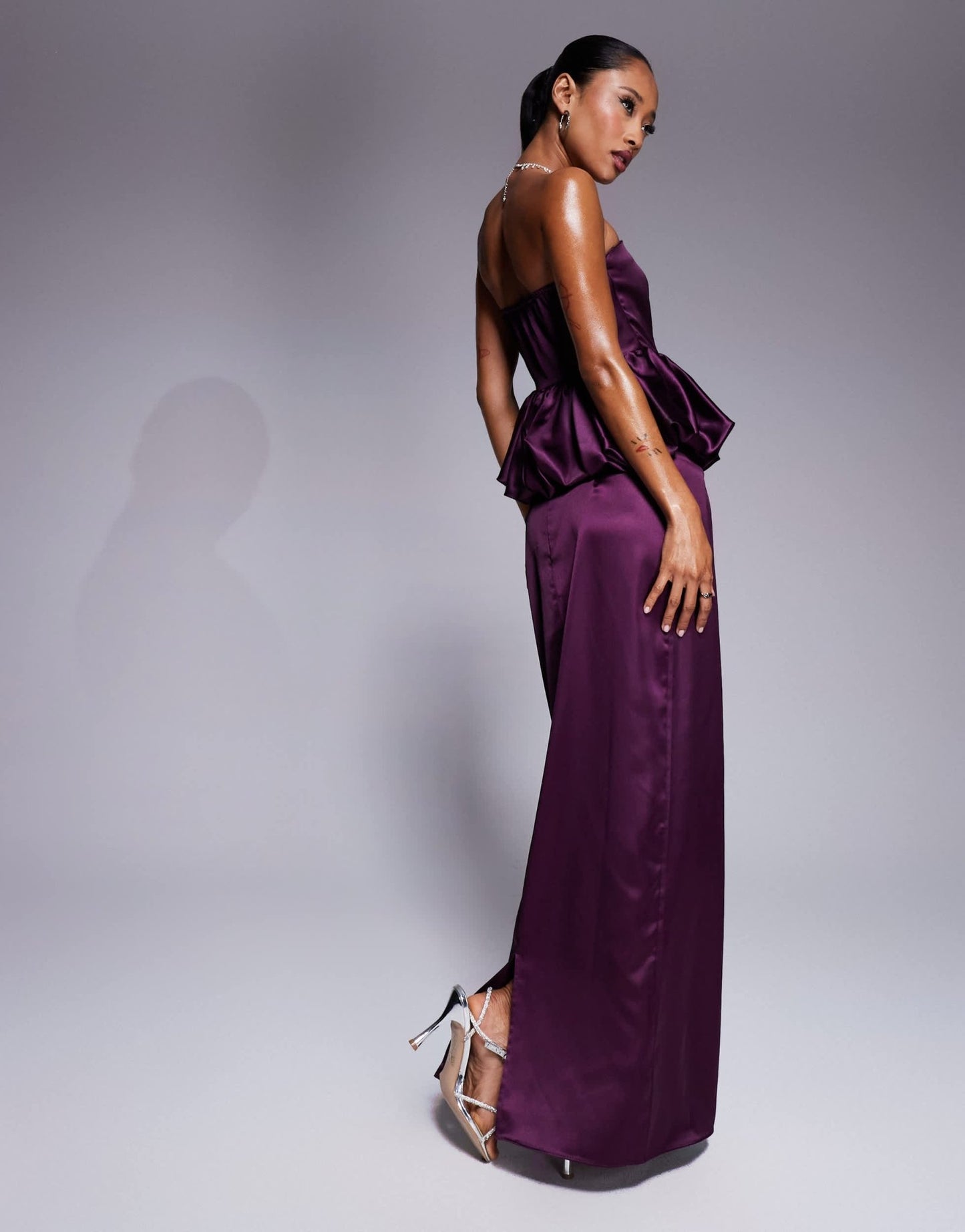 Kaiia x Sasha Corte exclusive satin maxi skirt co - ord in purple - ASOS Sample Sale