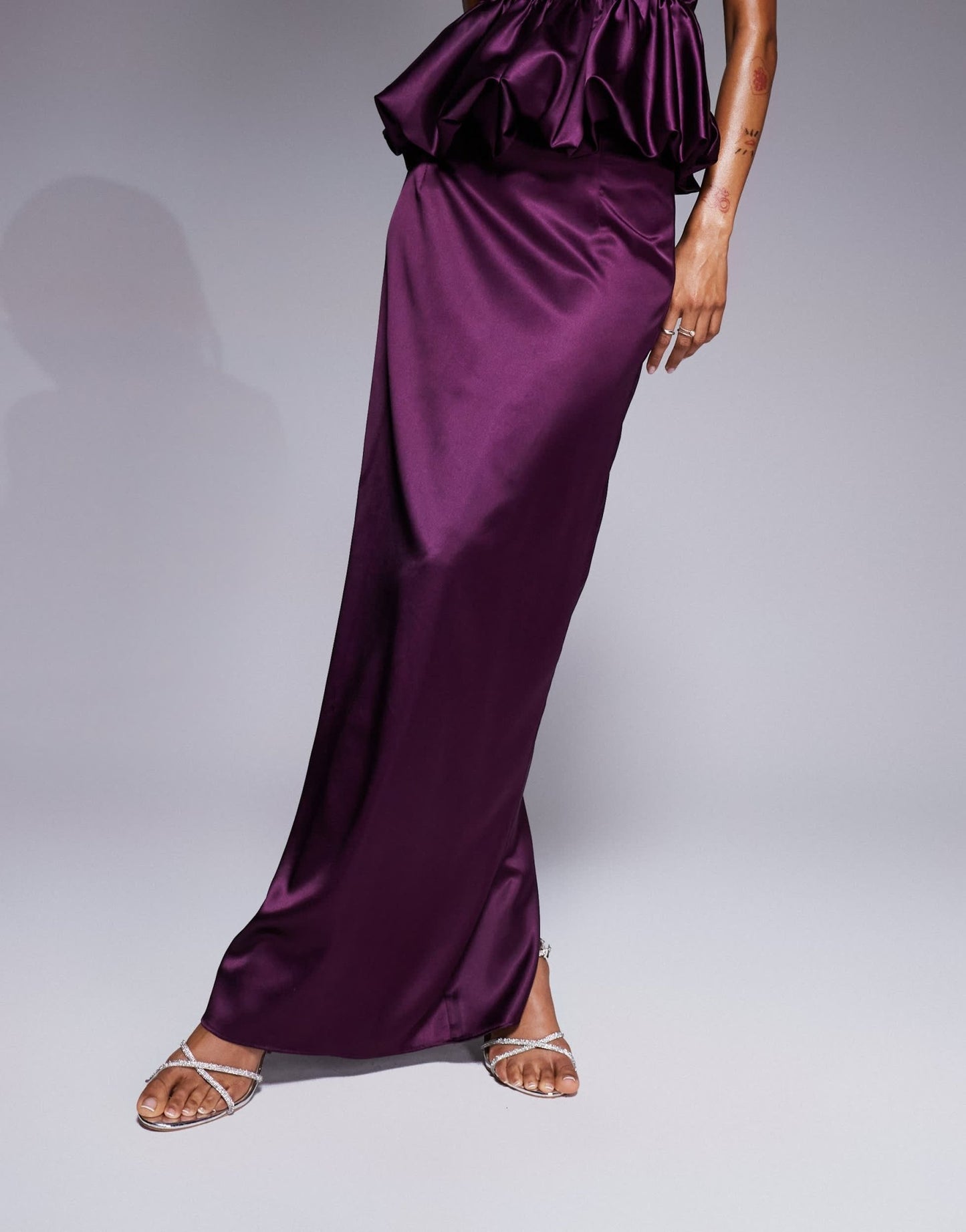 Kaiia x Sasha Corte exclusive satin maxi skirt co - ord in purple - ASOS Sample Sale