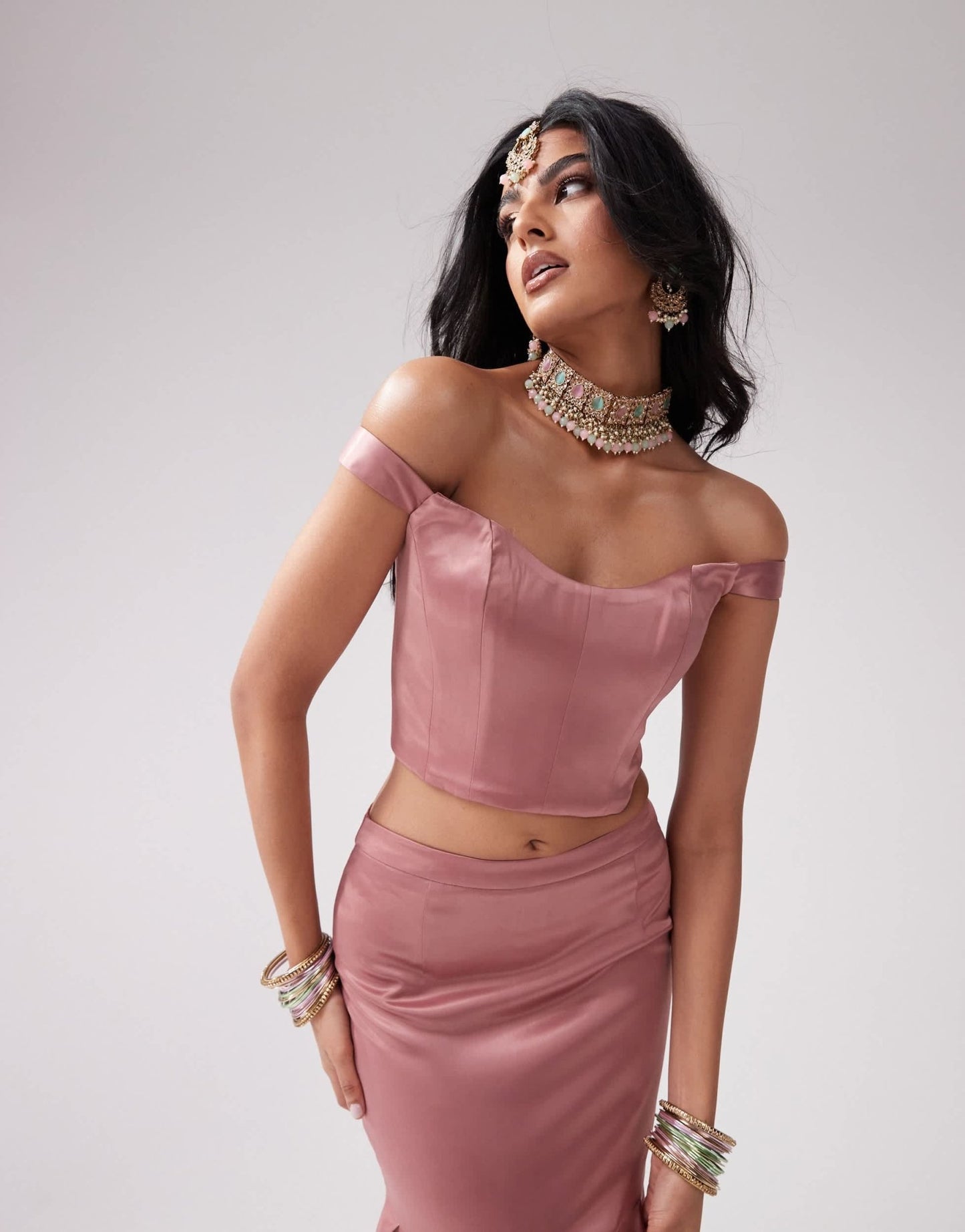 Kanya London off shoulder structured corset top co-ord in mink - ASOS Sample Sale