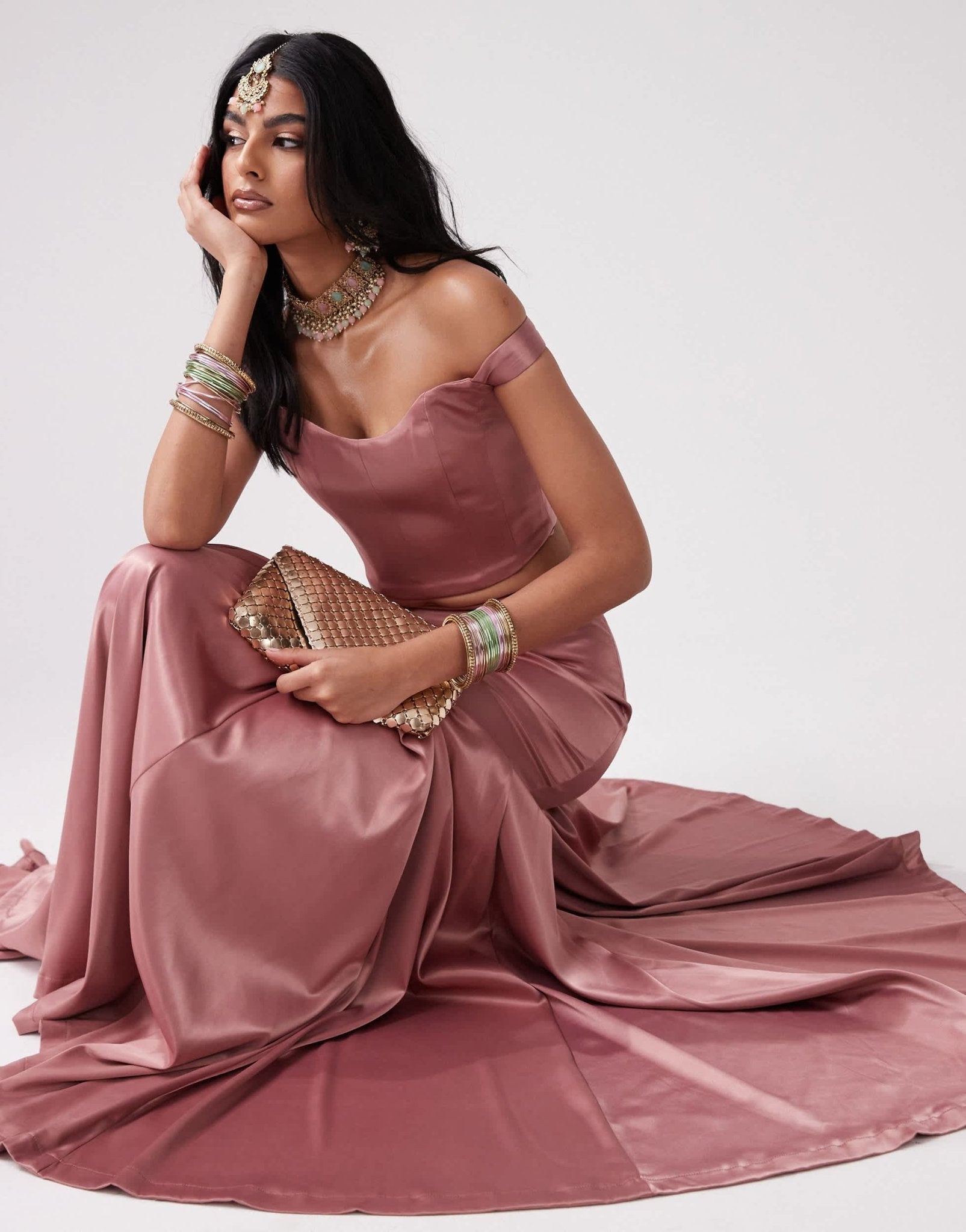 Kanya London off shoulder structured corset top co-ord in mink - ASOS Sample Sale