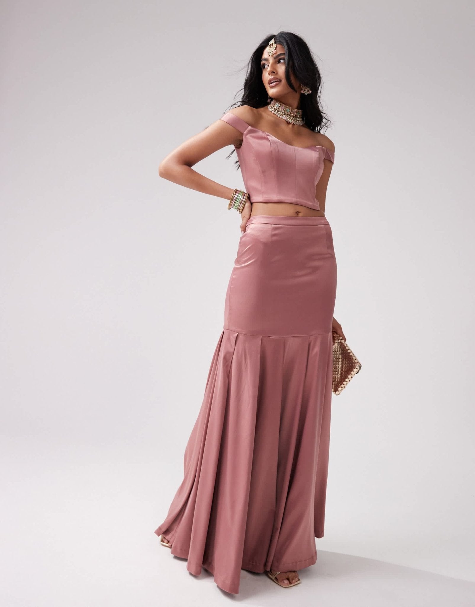 Kanya London off shoulder structured corset top co - ord in mink - ASOS Sample Sale