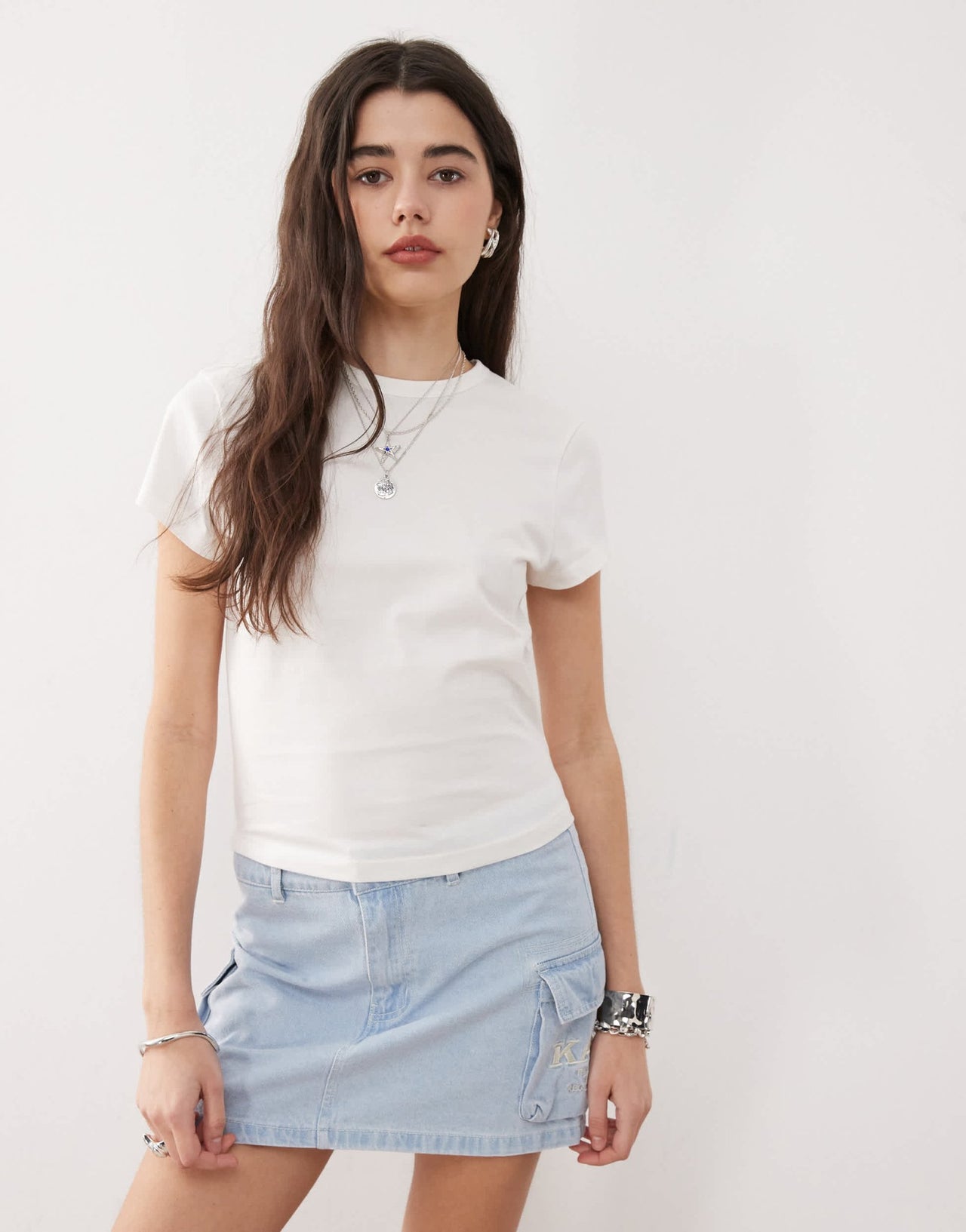 Karl Kani retro denim cargo skirt in bleached wash blue - ASOS Sample Sale