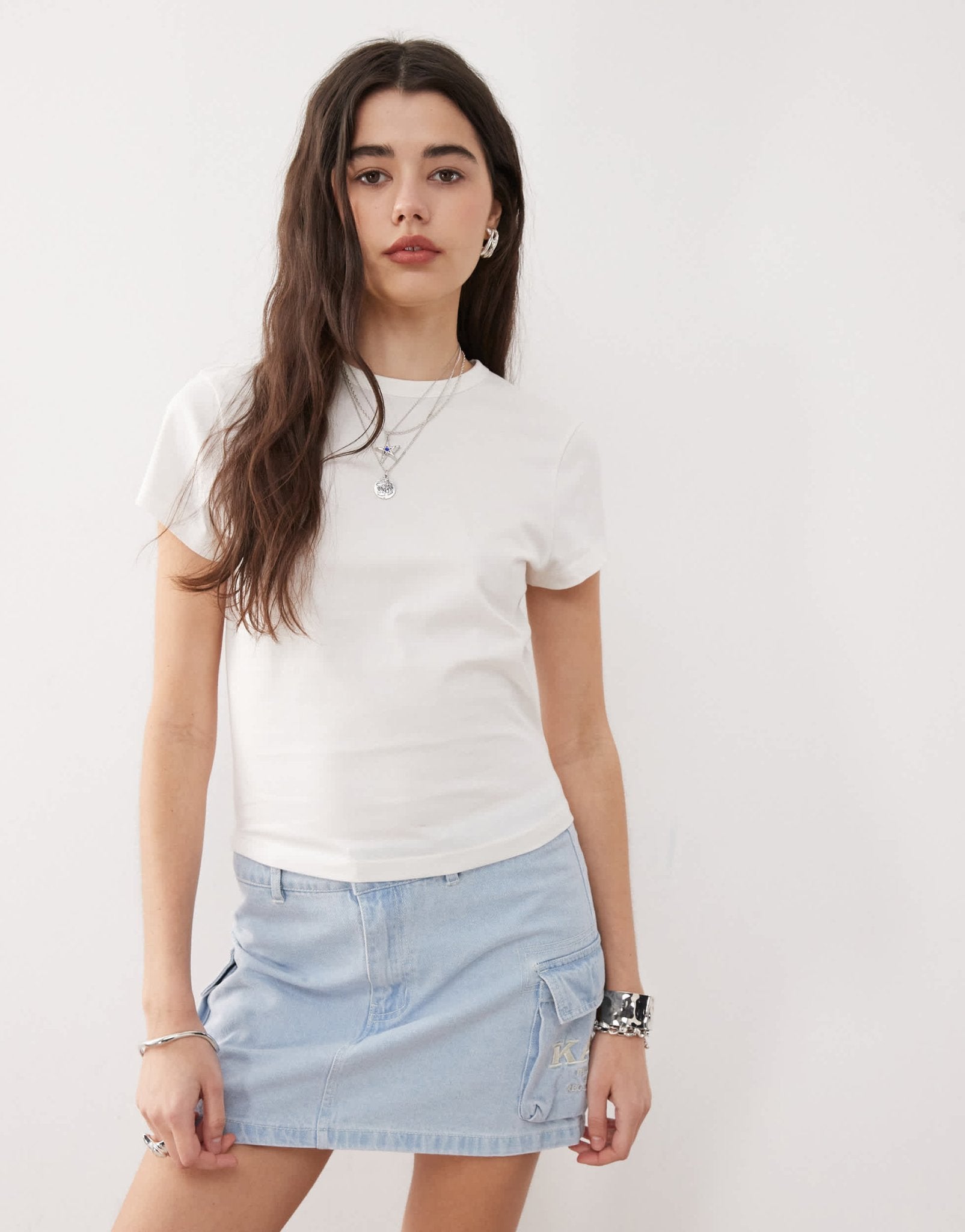 Karl Kani retro denim cargo skirt in bleached wash blue - ASOS Sample Sale