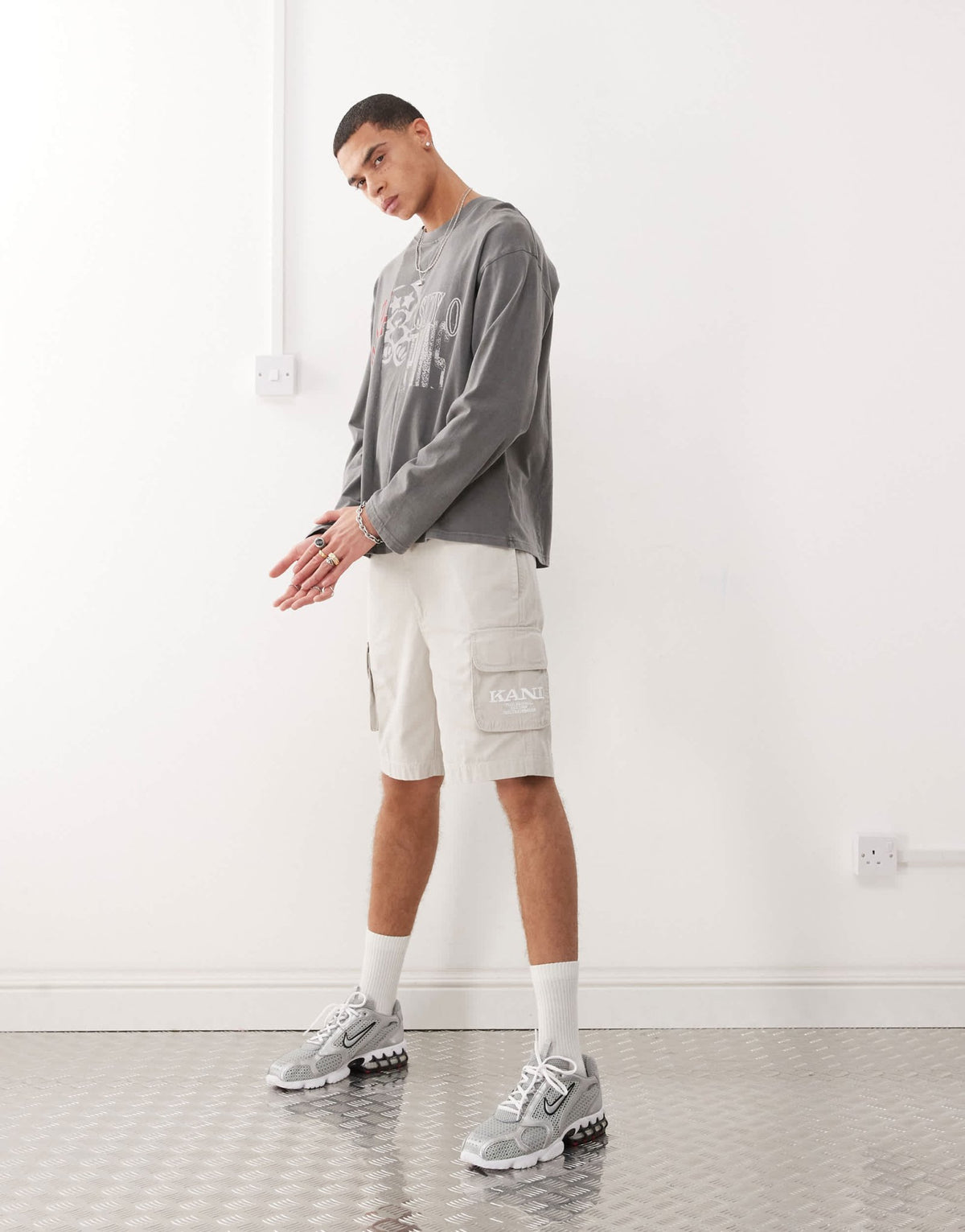Karl Kani retro washed cargo shorts in off white - ASOS Sample Sale