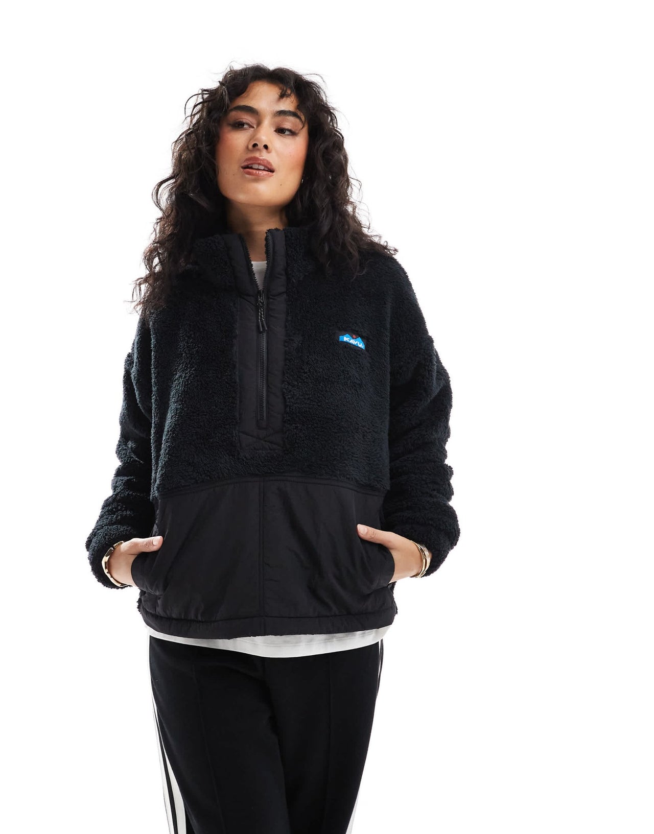 Kavu Pinesdale full zip heavy pile borg jacket in black - ASOS Sample Sale