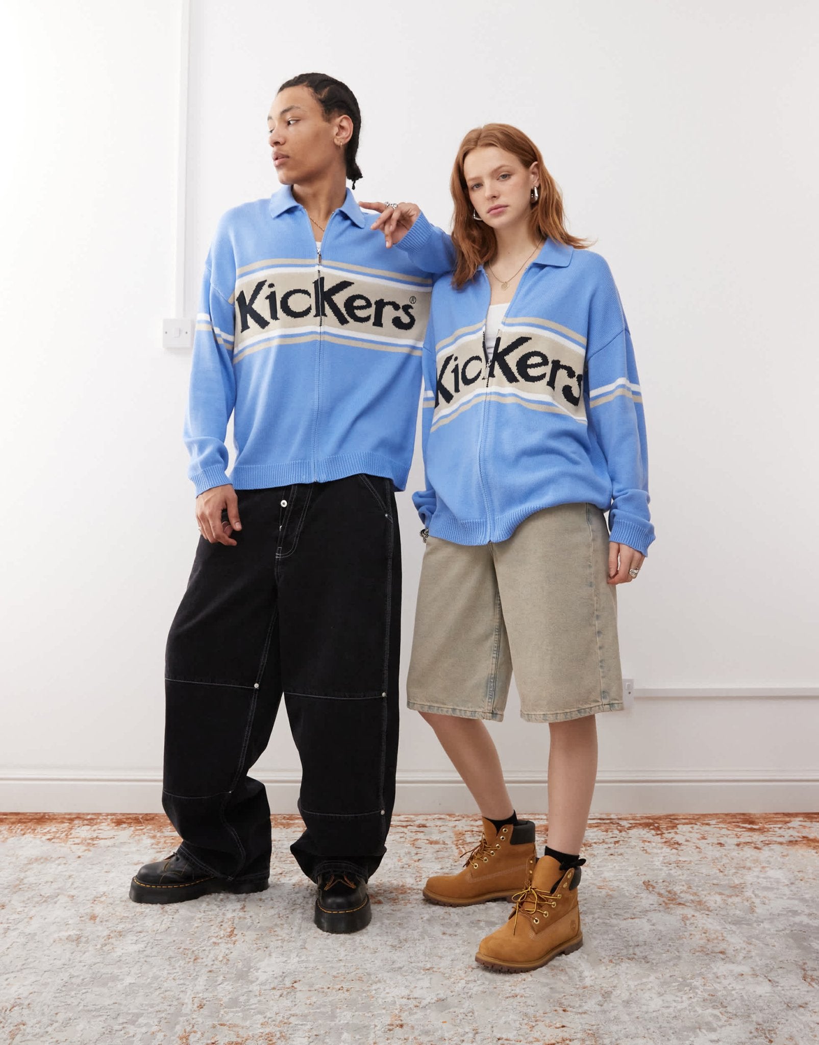 Kickers unisex zip up oversized knit cardigan in blue - ASOS Sample Sale