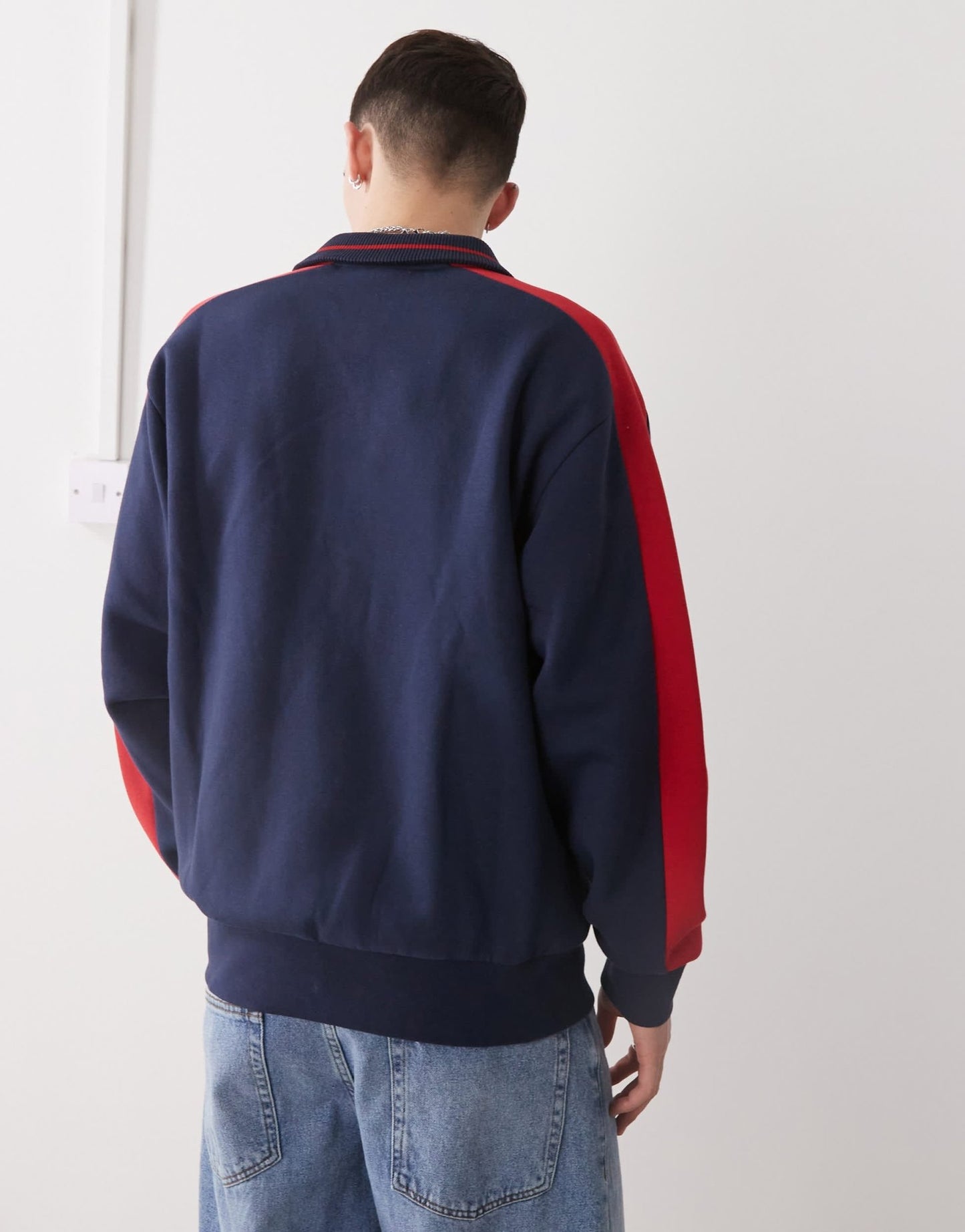 Kickers zip up jersey jacket with red stripe in navy - ASOS Sample Sale
