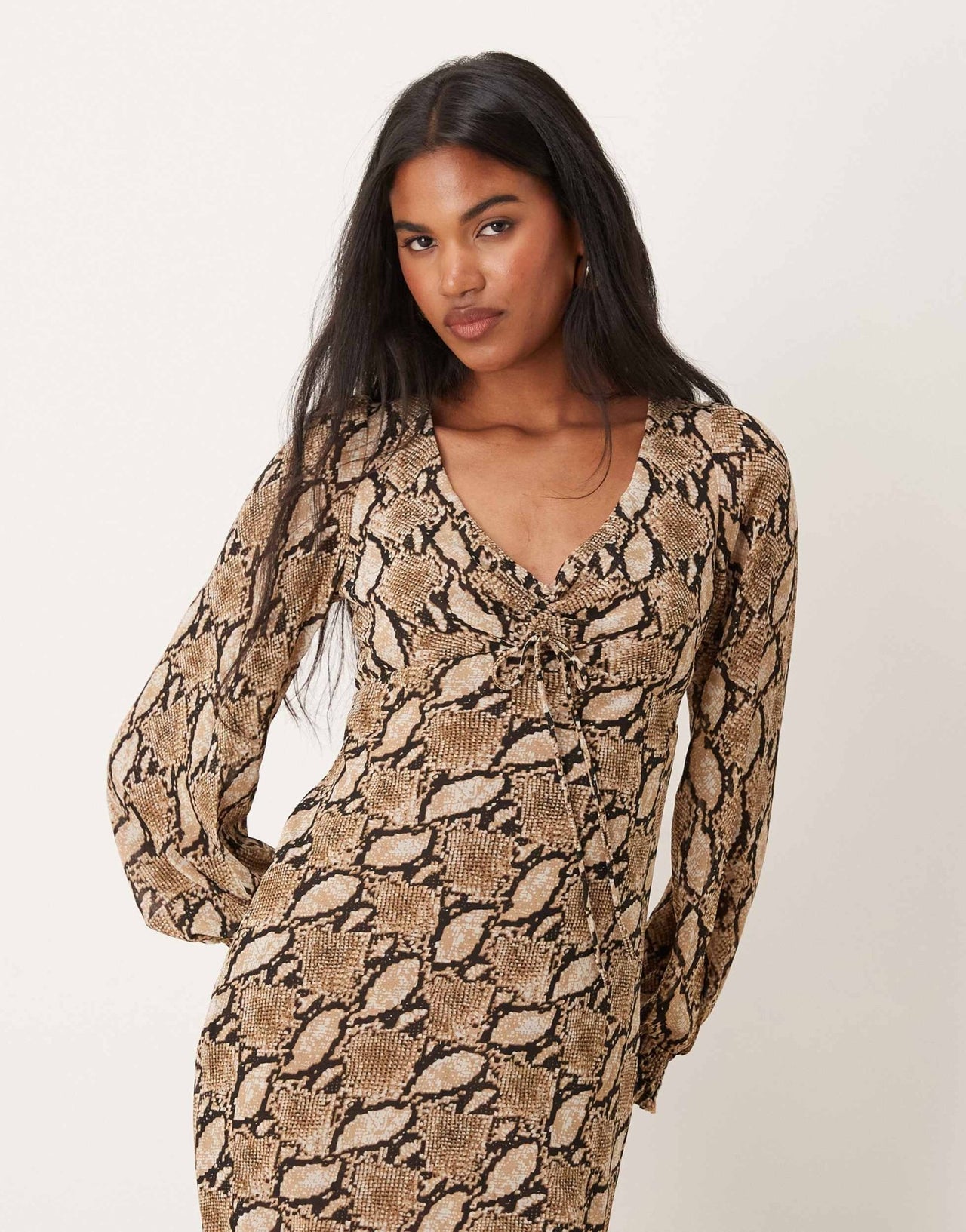 Kiss The Sky long sleeve maxi dress with open back in snake print - ASOS Sample Sale