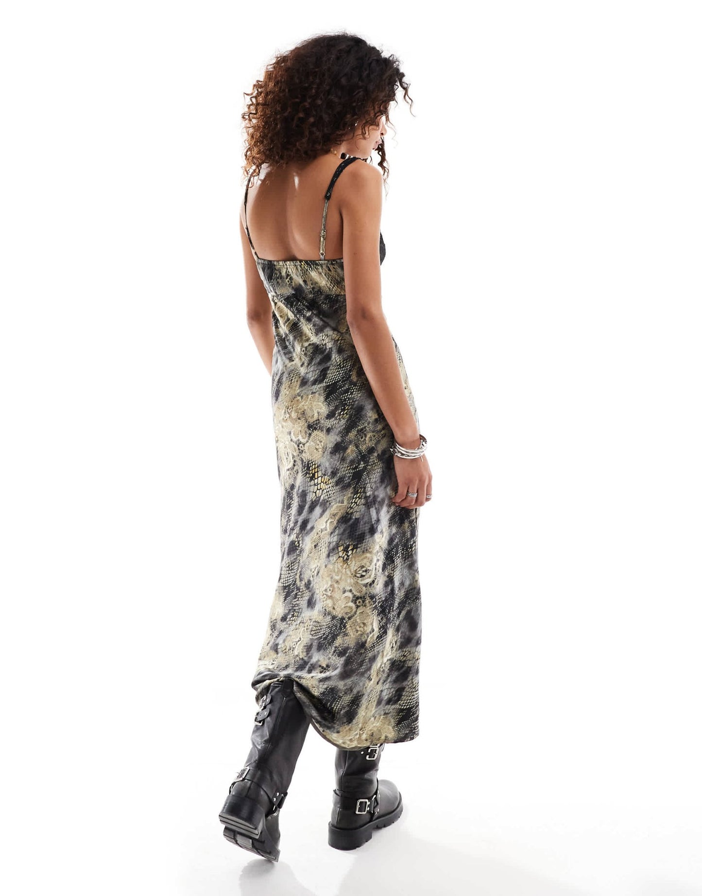 Kiss The Sky plunge neck midaxi dress in lace and snake - ASOS Sample Sale