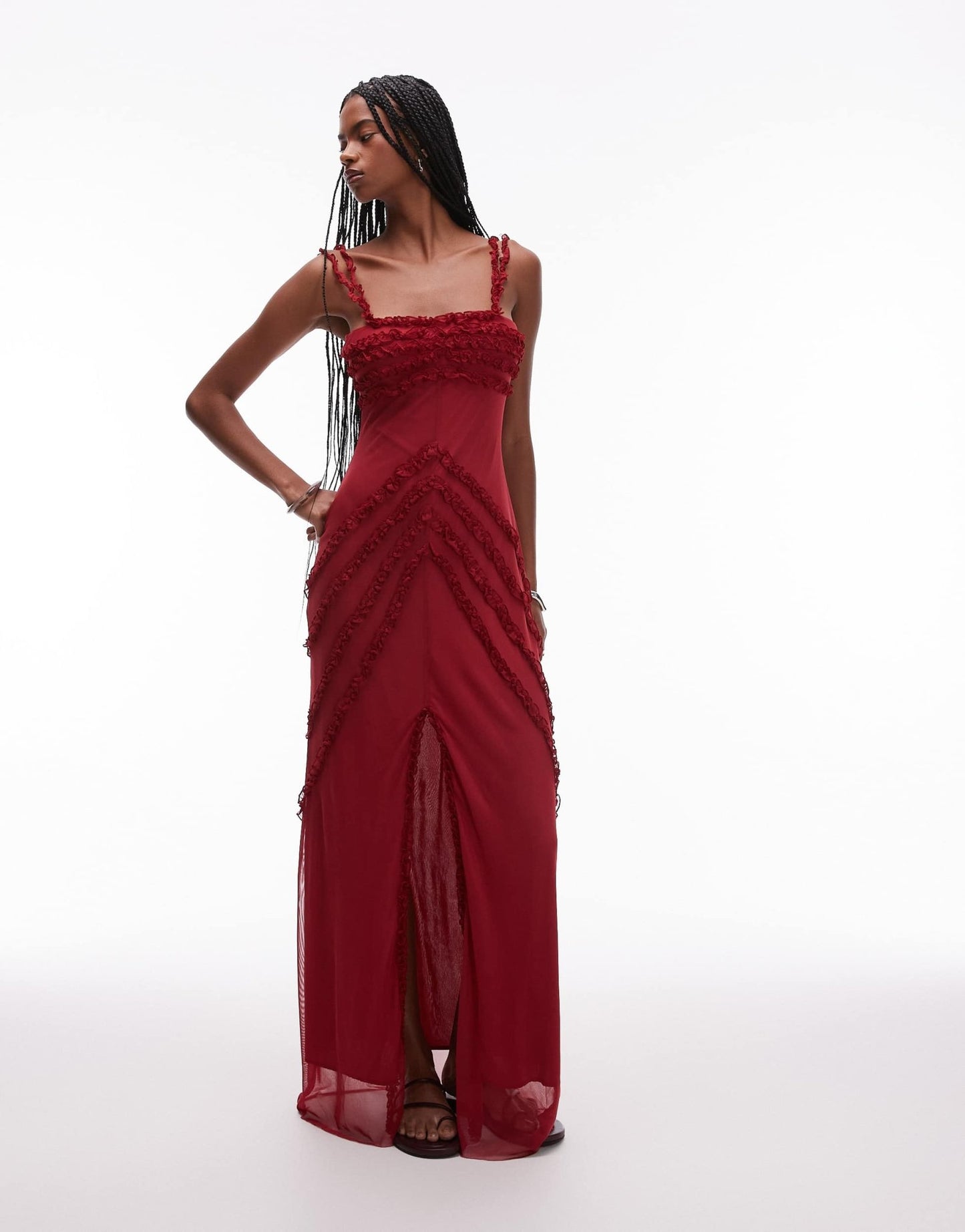 LAAGAM arabella ruffle maxi dress in burgundy - ASOS Sample Sale
