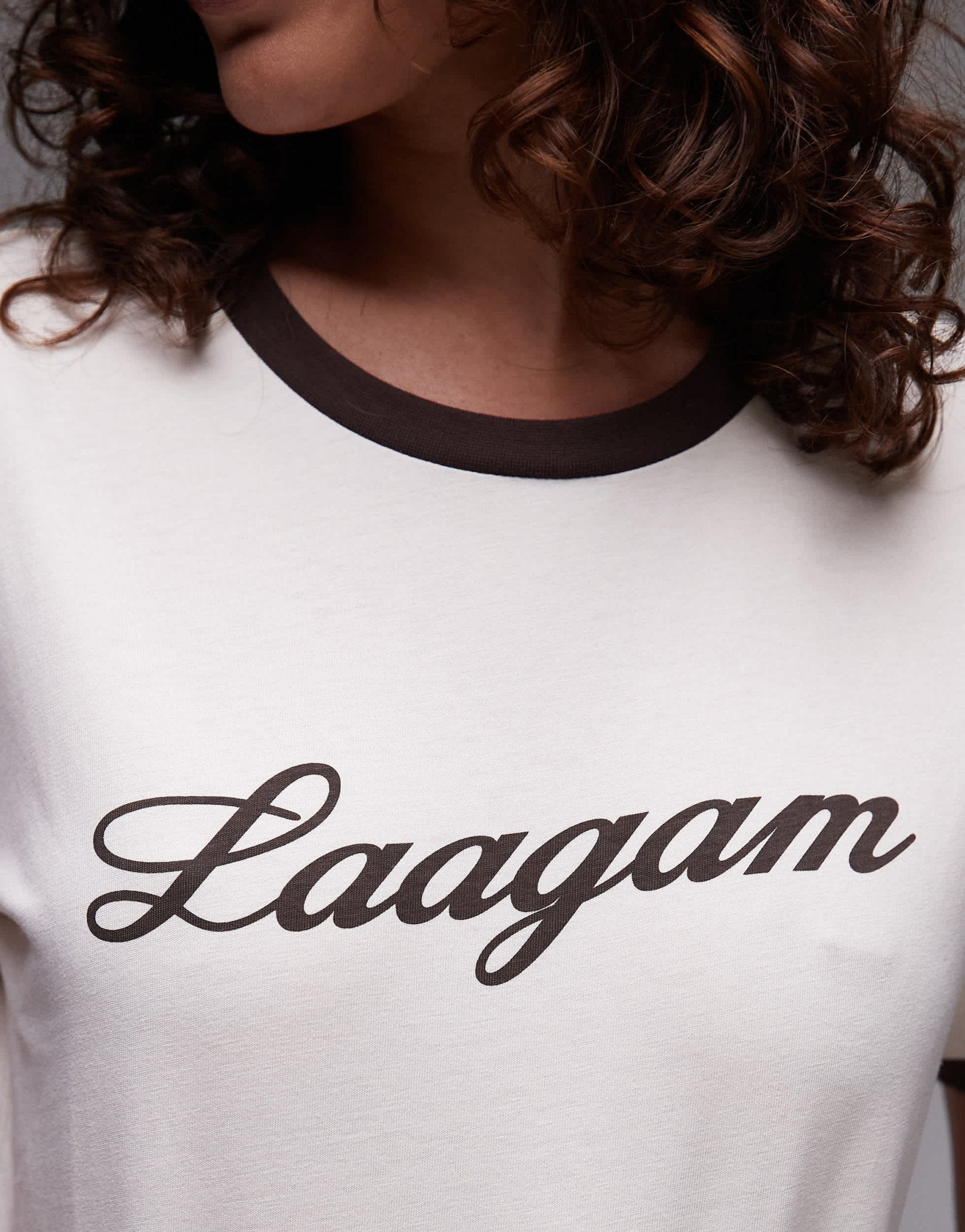 LAAGAM cotton logo ringer t-shirt in ecru - ASOS Sample Sale