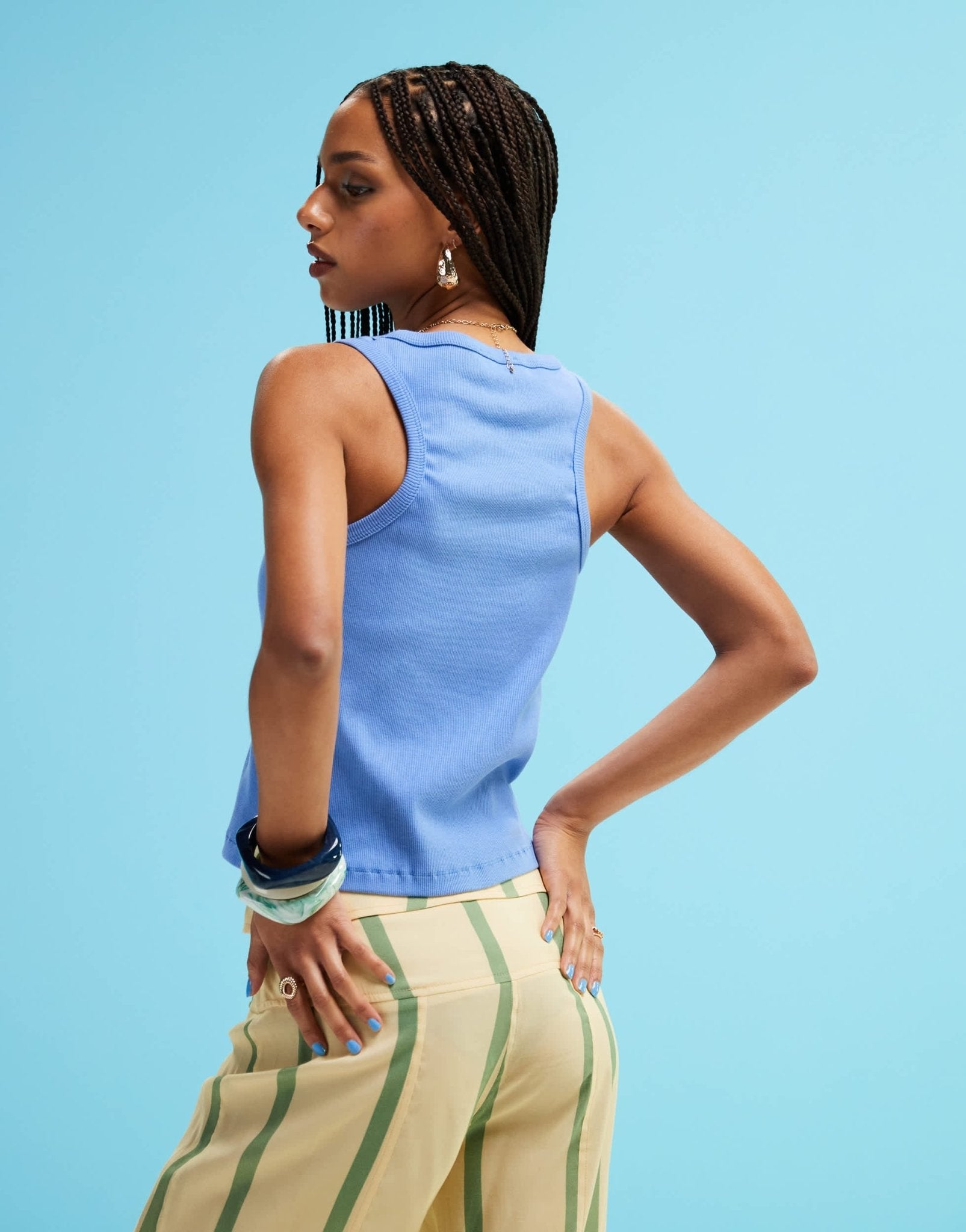 LAAGAM embroidered logo tank top in blue - ASOS Sample Sale