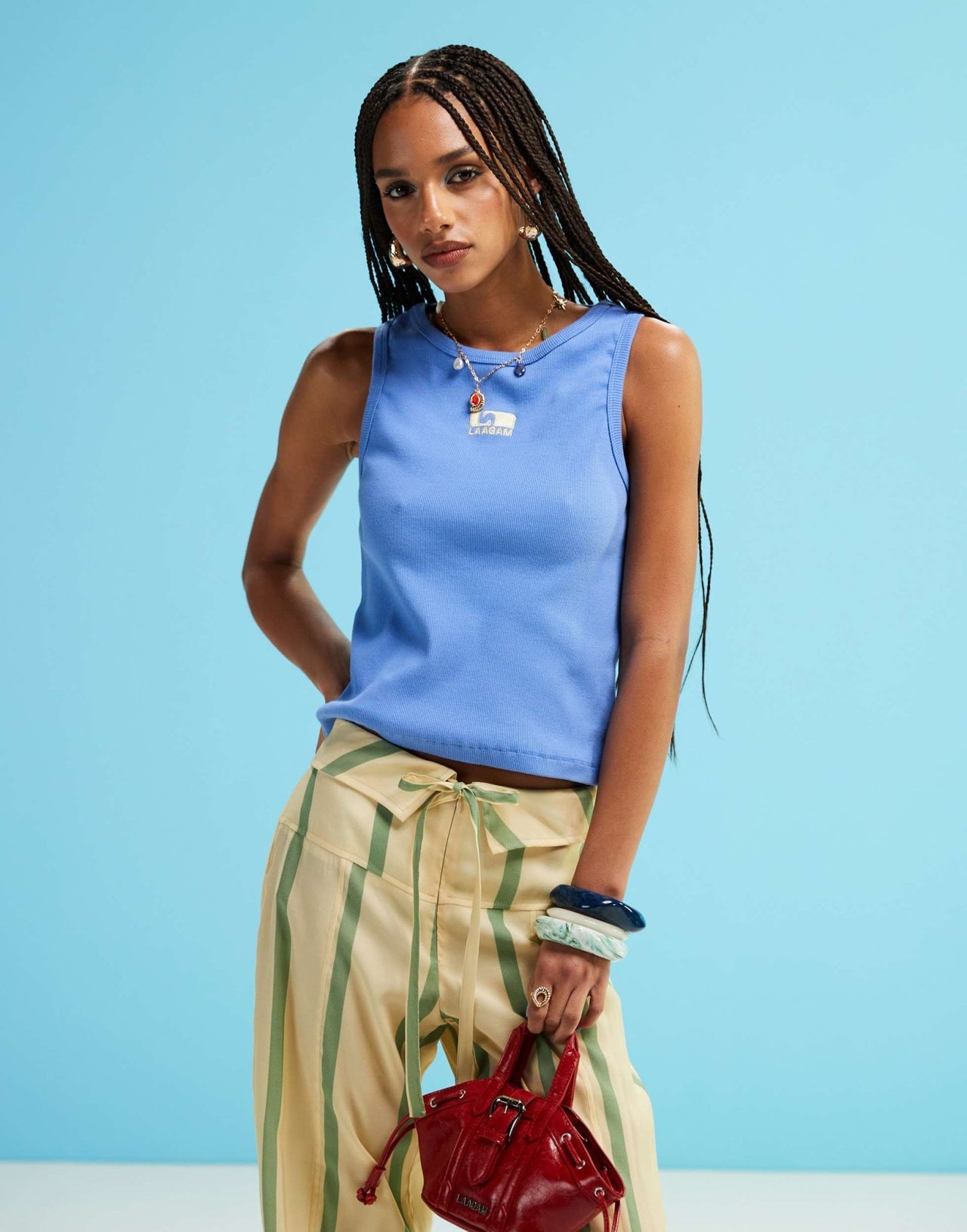LAAGAM embroidered logo tank top in blue - ASOS Sample Sale