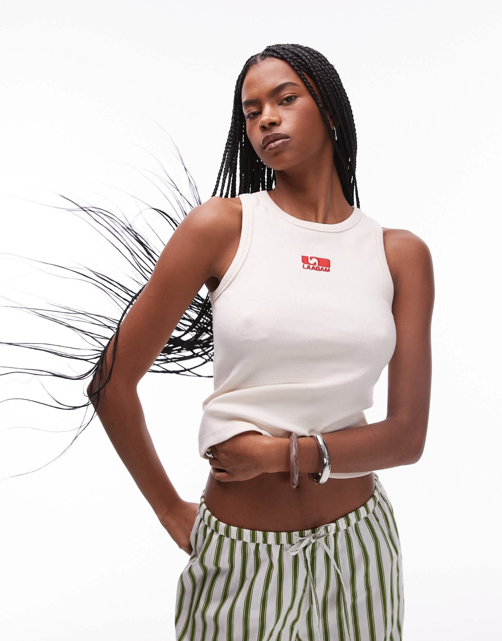 LAAGAM embroidered logo tank top in ecru - ASOS Sample Sale