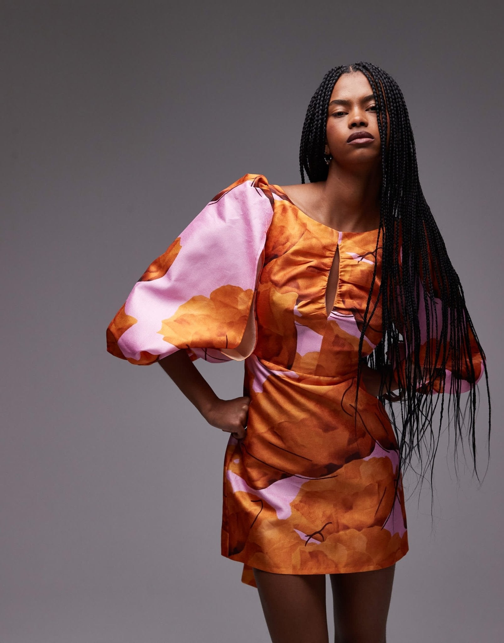 LAAGAM fl puff sleeve mini dress in pink and orange floral - ASOS Sample Sale