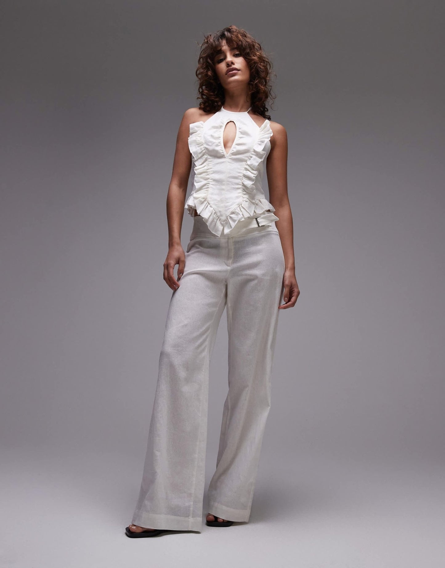 LAAGAM kaine linen trousers with silver buckle in white co-ord - ASOS Sample Sale