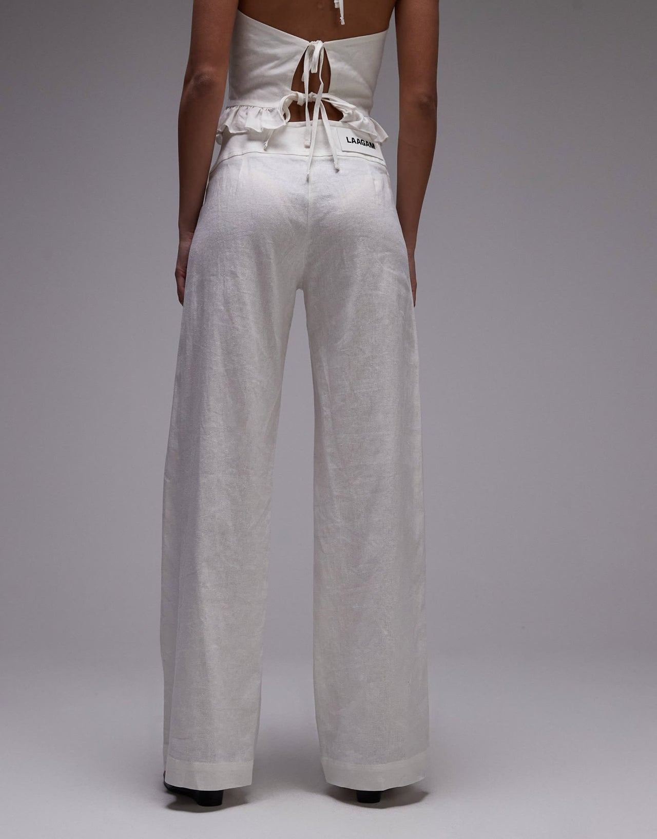 LAAGAM kaine linen trousers with silver buckle in white co-ord - ASOS Sample Sale