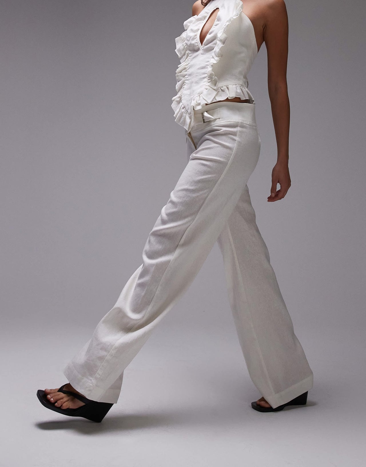 LAAGAM kaine linen trousers with silver buckle in white co-ord - ASOS Sample Sale