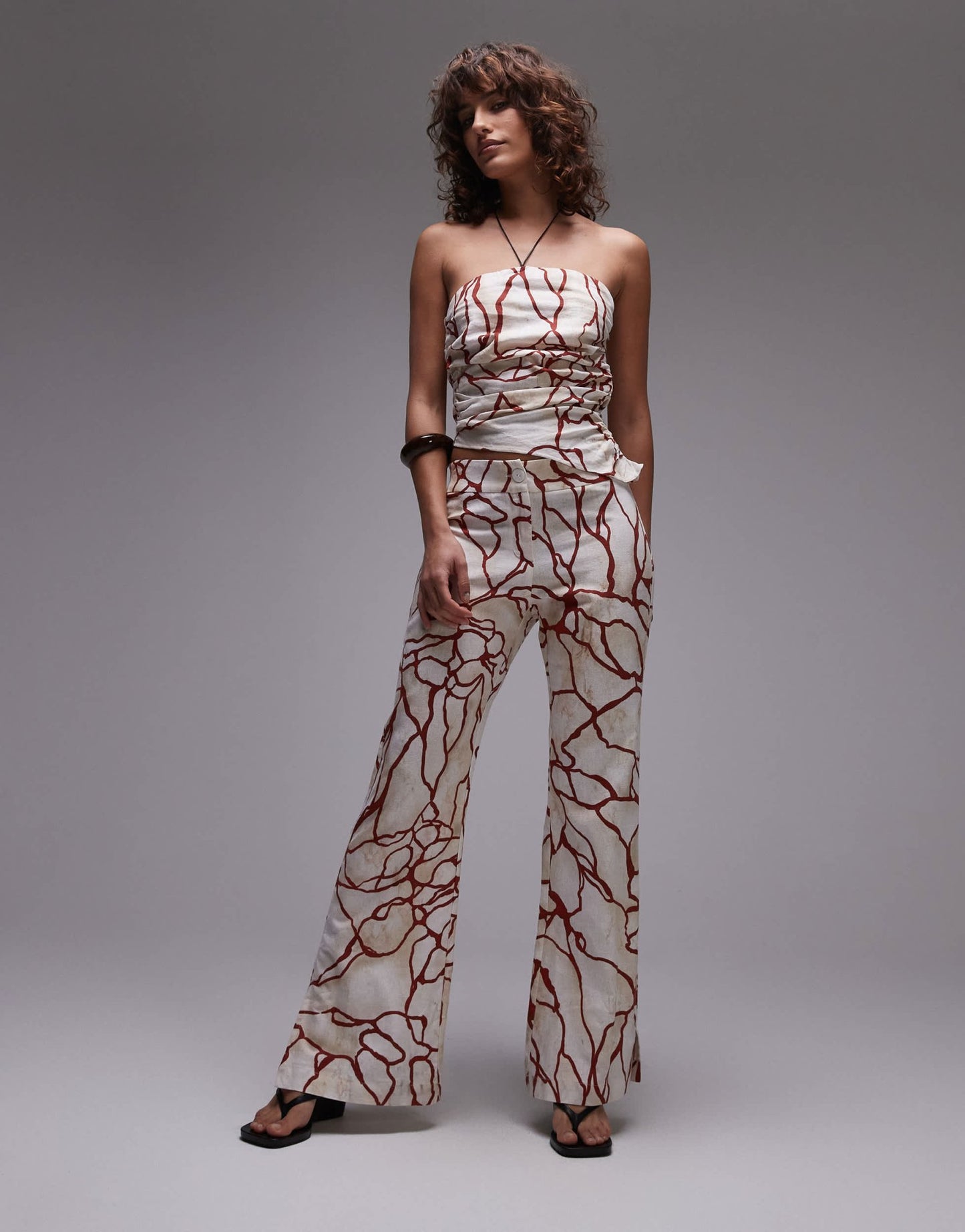 LAAGAM marble linen trousers with red abstract print co - ord - ASOS Sample Sale