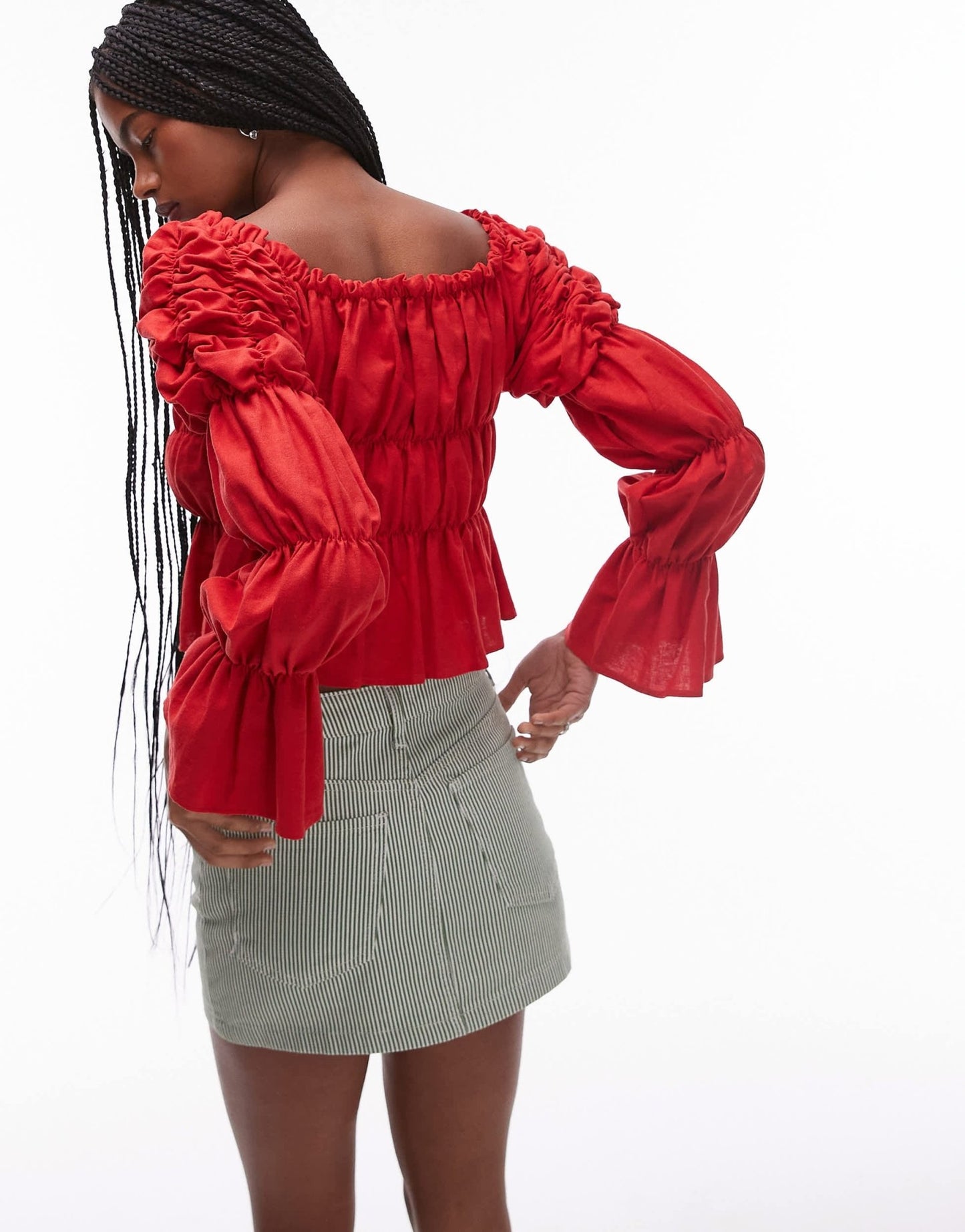 LAAGAM sadie red linen ruched blouse in red - ASOS Sample Sale